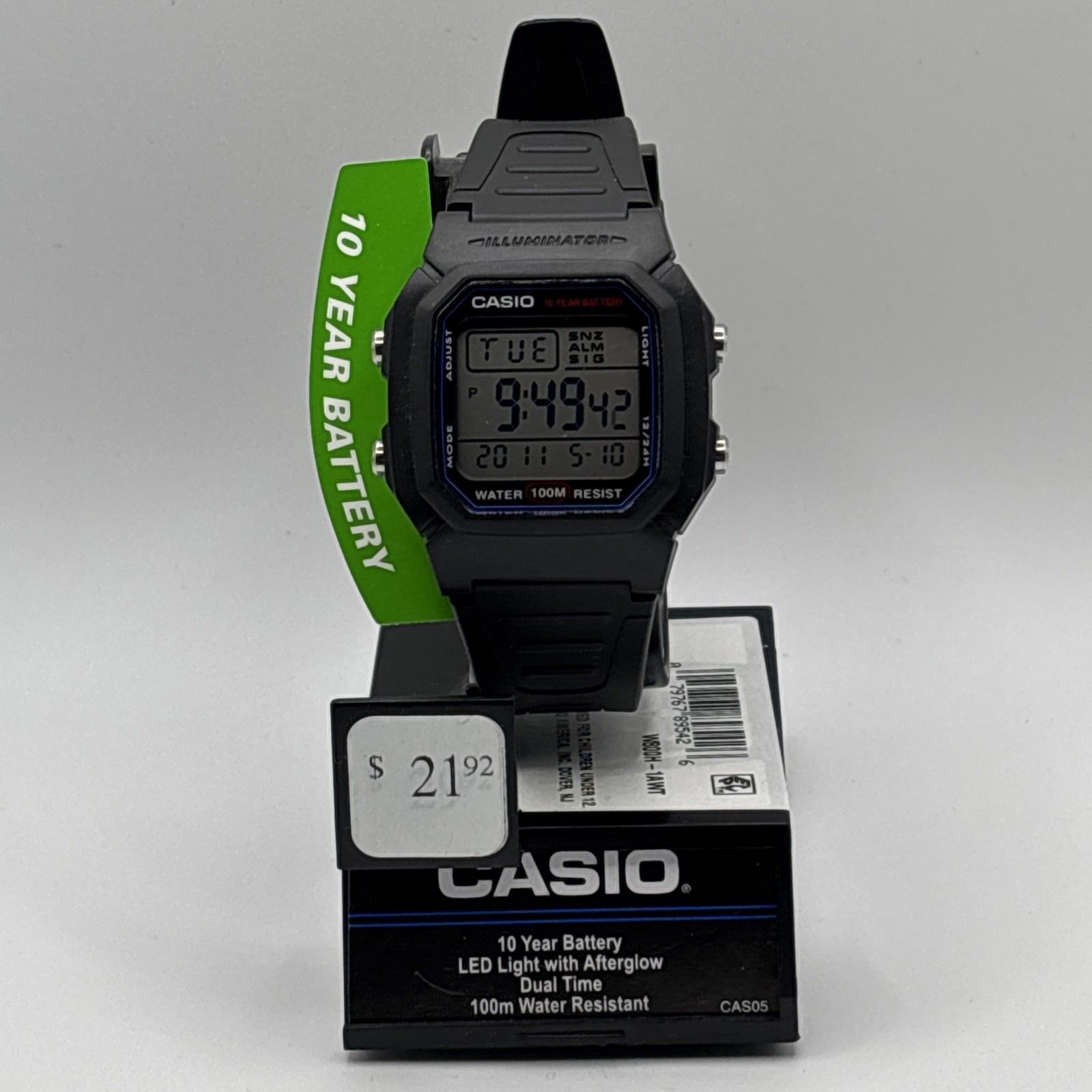 Casio W800H Digital Watch Black Resin 100M WR LED Light 10 Year Battery NEW