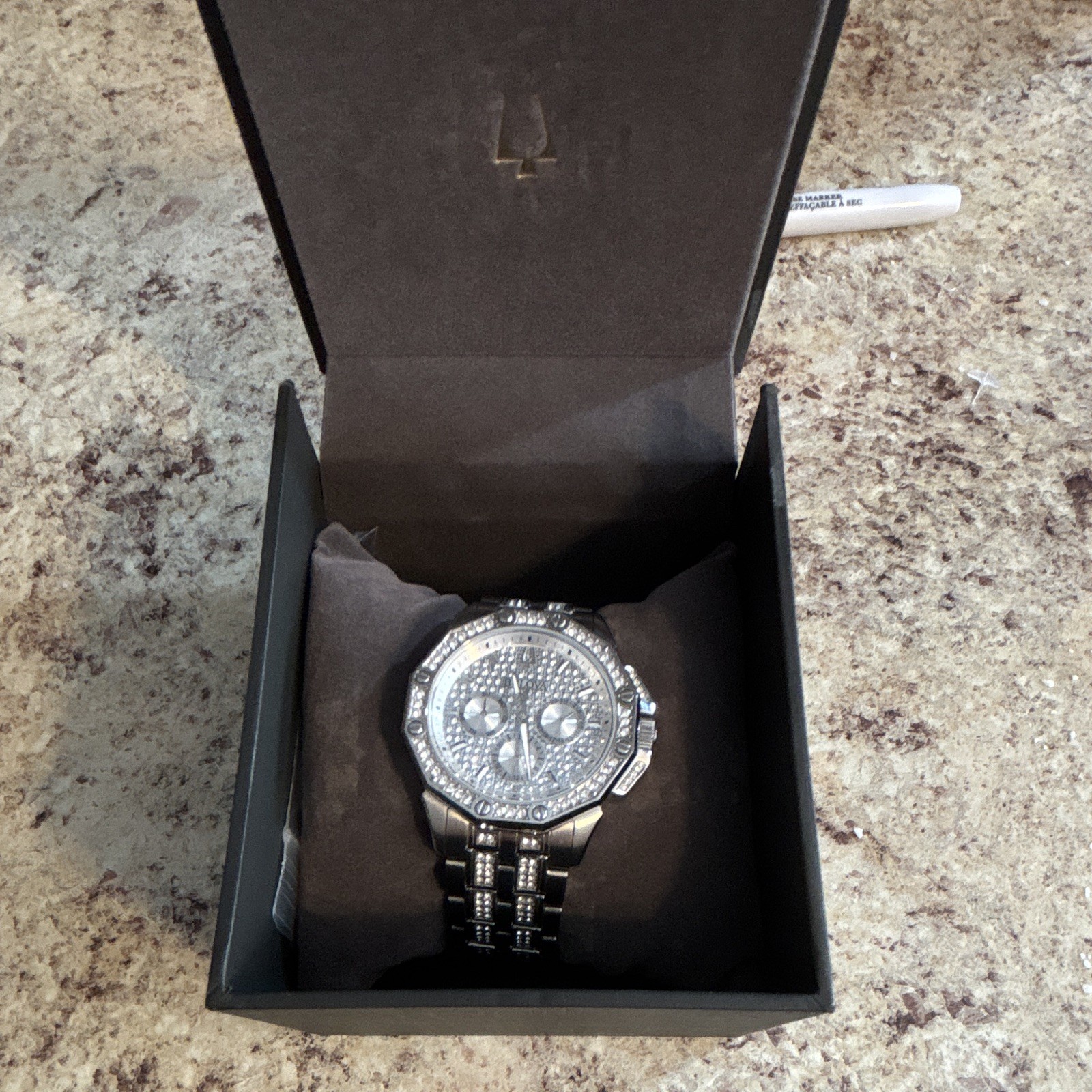 Bulova men’s Silver-Tone Crystal Chronograph Quartz Bracelet Watch w/ Box