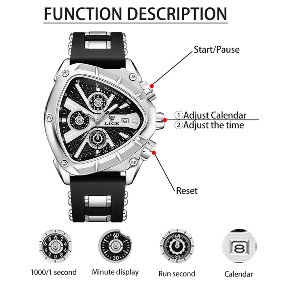 LIGE Men Watch Irregular Triangle Wristwatch Boy Sport Watch Male Silicone Watch