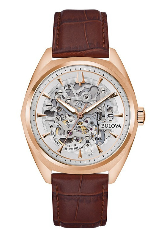 Bulova Men’s Classic Automatic Full Skeleton Brown Leather Watch 41 MM 97A175
