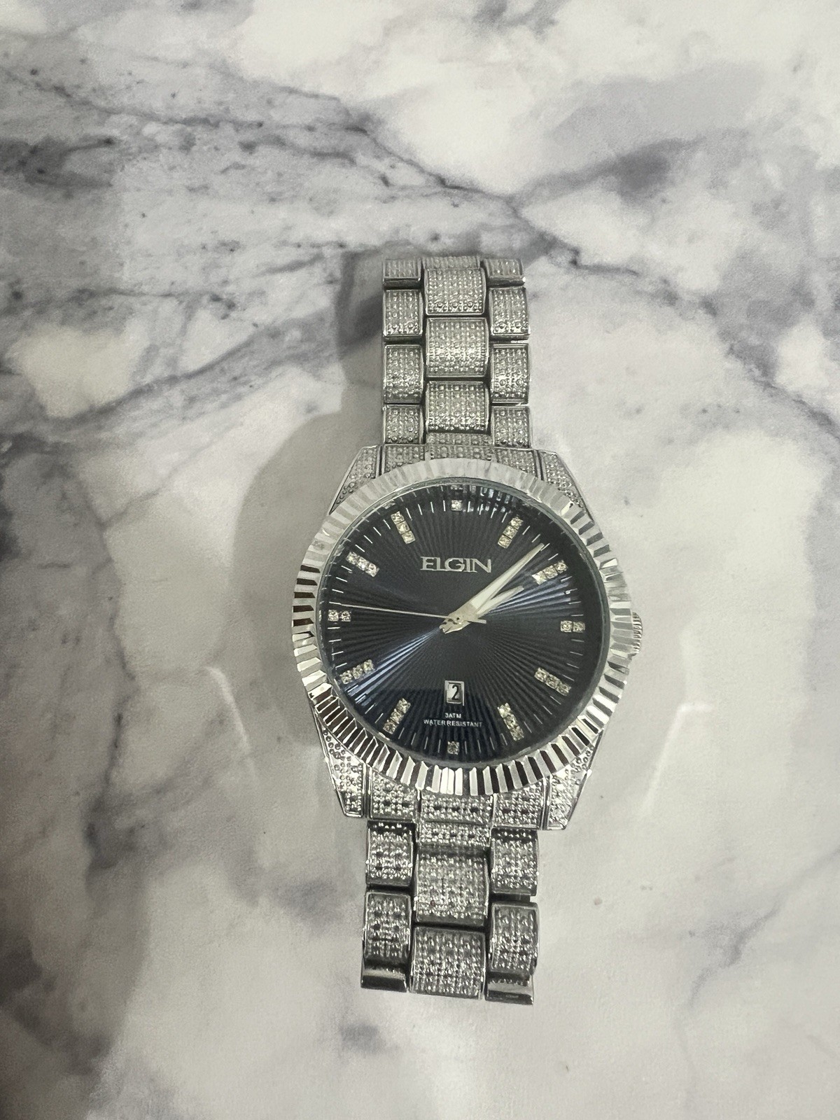Elgin Blue dial diamond markers day/date men’s wristwatch