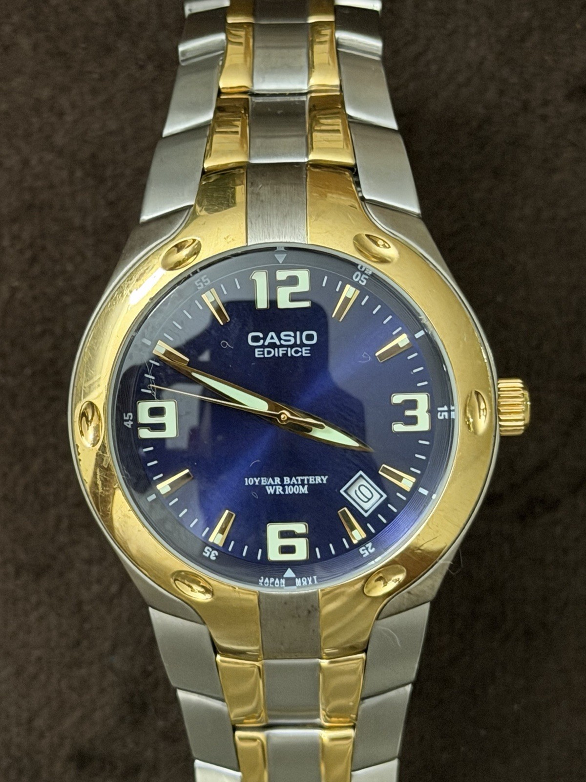 Casio Edifice Men’s Quartz Analog Watch Blue Dial Two-Tone Bracelet Date 100m