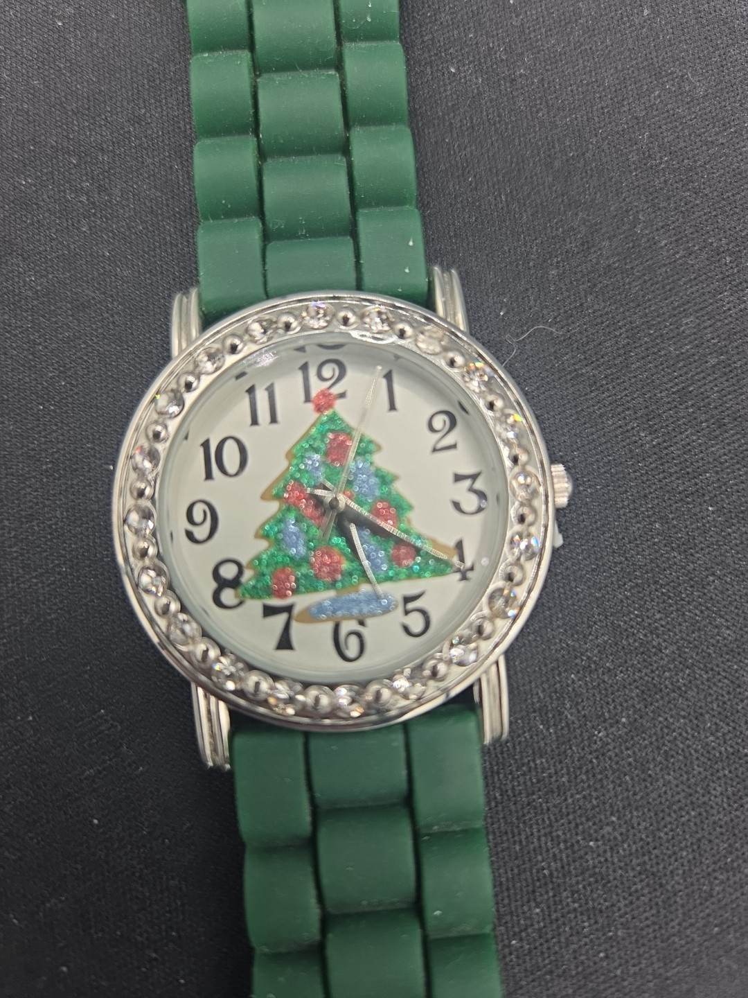 Christmas Tree Watch Rinstone Bezel Festive Stocking Stuffer Gift Exchange