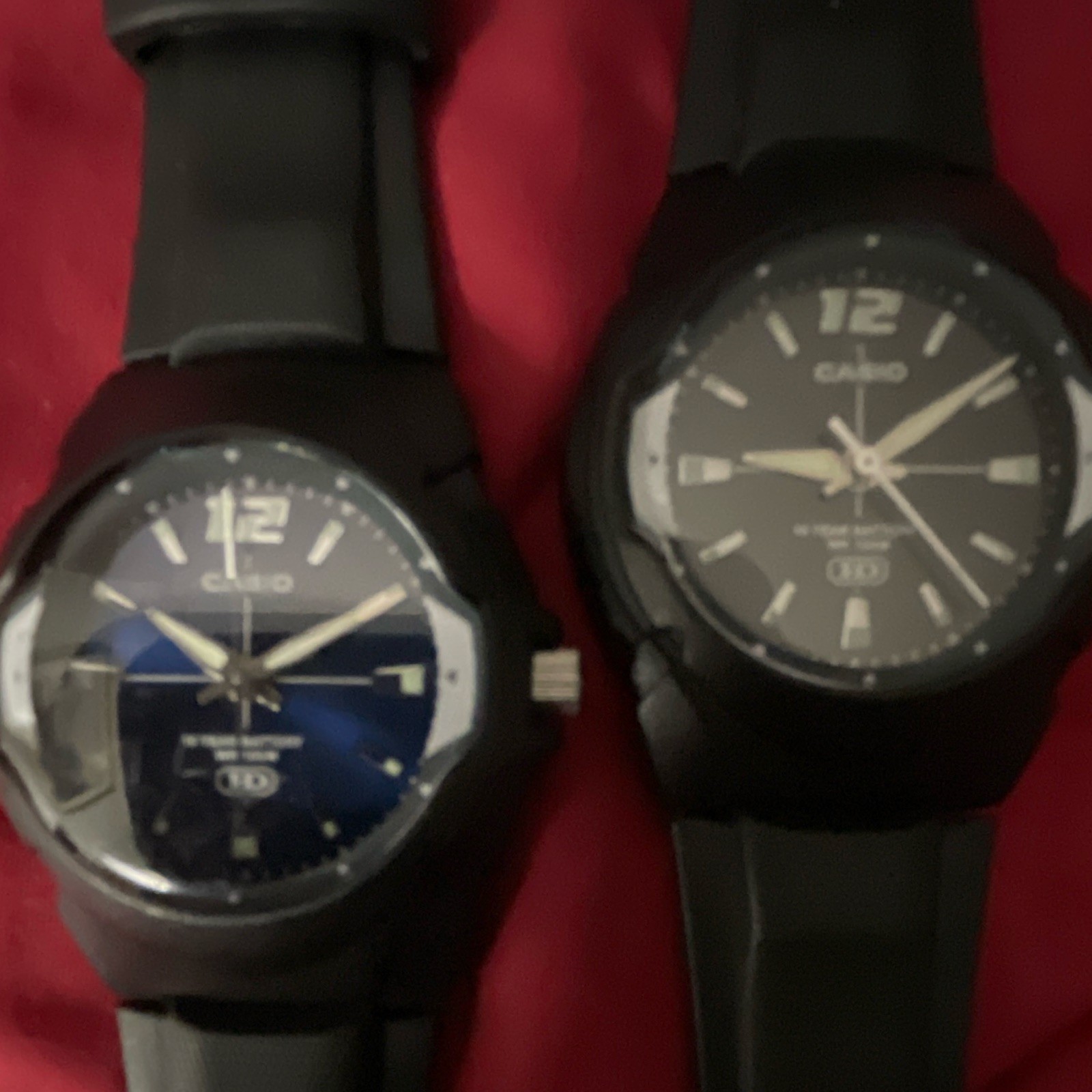 Casio 10 Lot of 2 Quartz Analog Watches 36mm Black Resin Band Blue/Black Dial