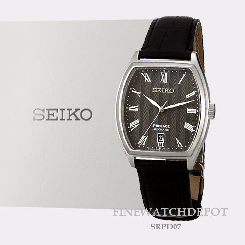 Authentic Mens Seiko Presage Automatic Tonneau Shape Black Tone Watch SRPD07