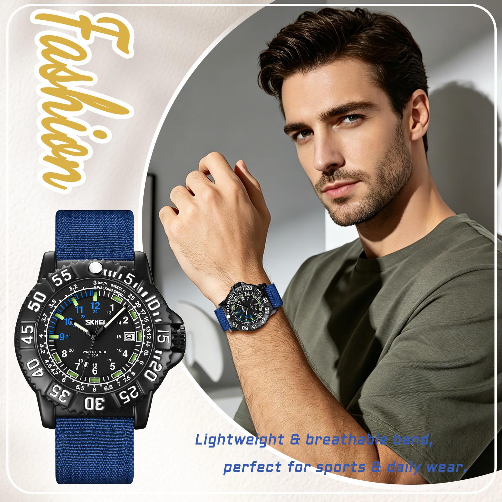 24-Hours Scale Men Military Tactical Nylon Band Sport Wrist Watch Luminous 3ATM