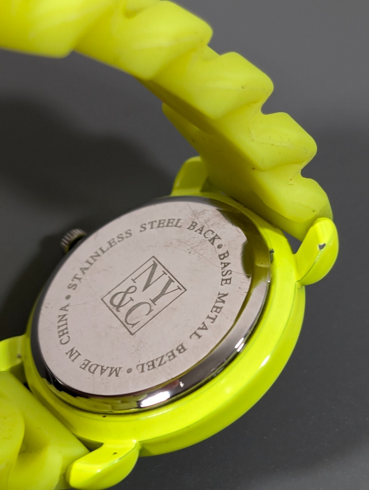 NYC Womens Bright Yellow Jelly Curb Chain Watch Silicone Rubber 6.5 inch 34mm