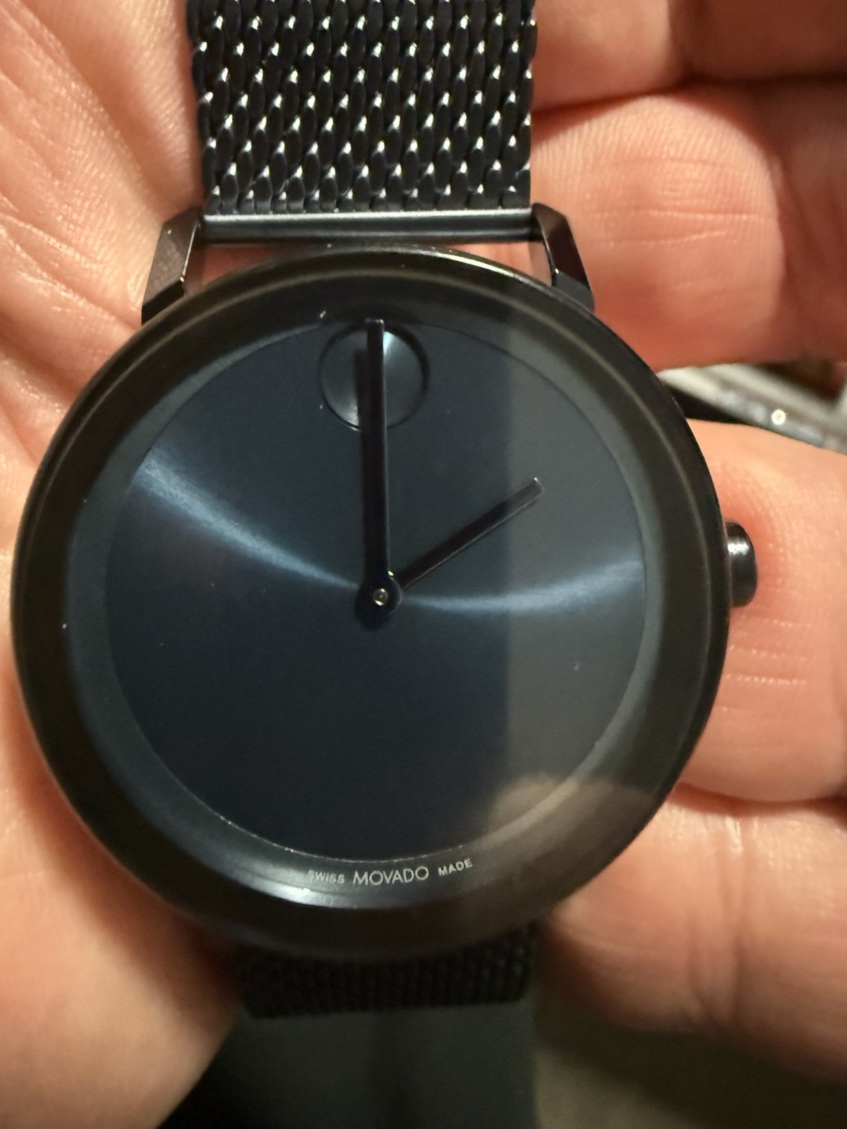 Movado Museum Quartz 40mm Black Dial Black Case Mesh Band 30m Wristwatch