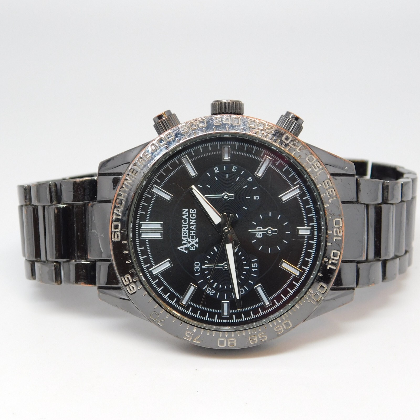 American Exchange 9796 Tachymeter Quartz Men’s Watch Sz. 8 1/4″ New Battery
