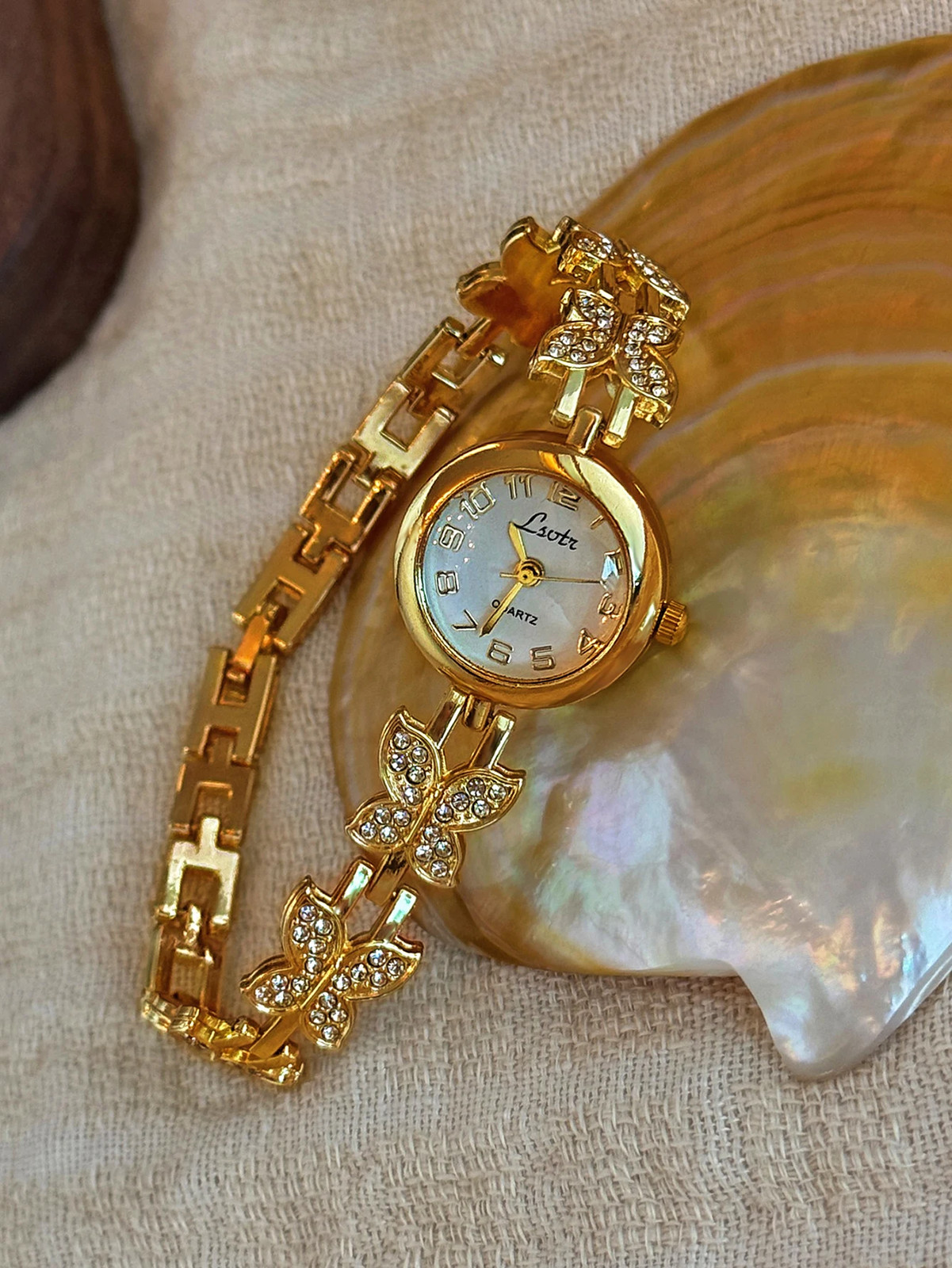 Women’s French Gold Inlaid Rhinestone Butterfly-Shaped 1 Piece