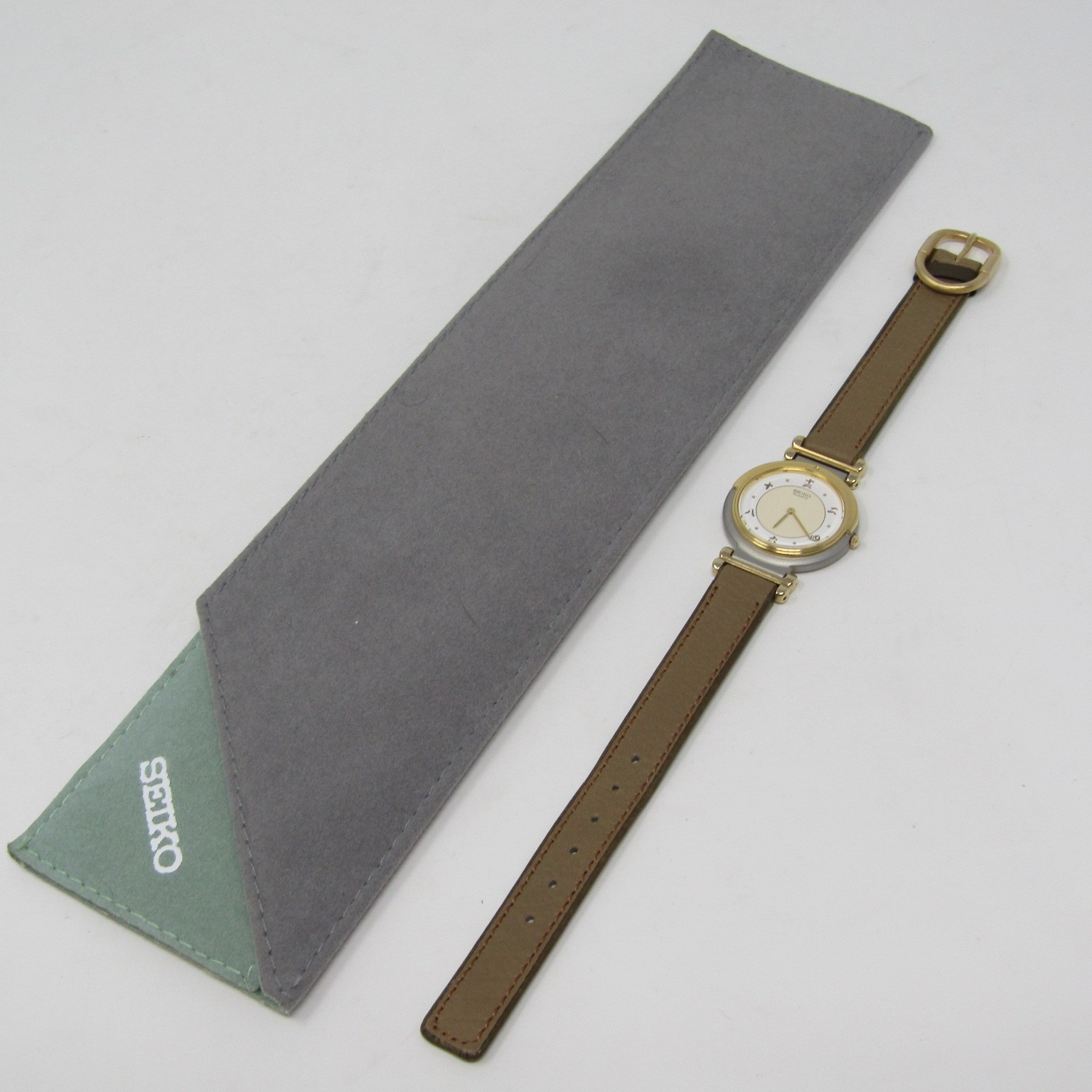 SEIKO Quartz Women’s Watch Gold Tone Bezel Tan Leather Strap 7320-0279 R0 NEW