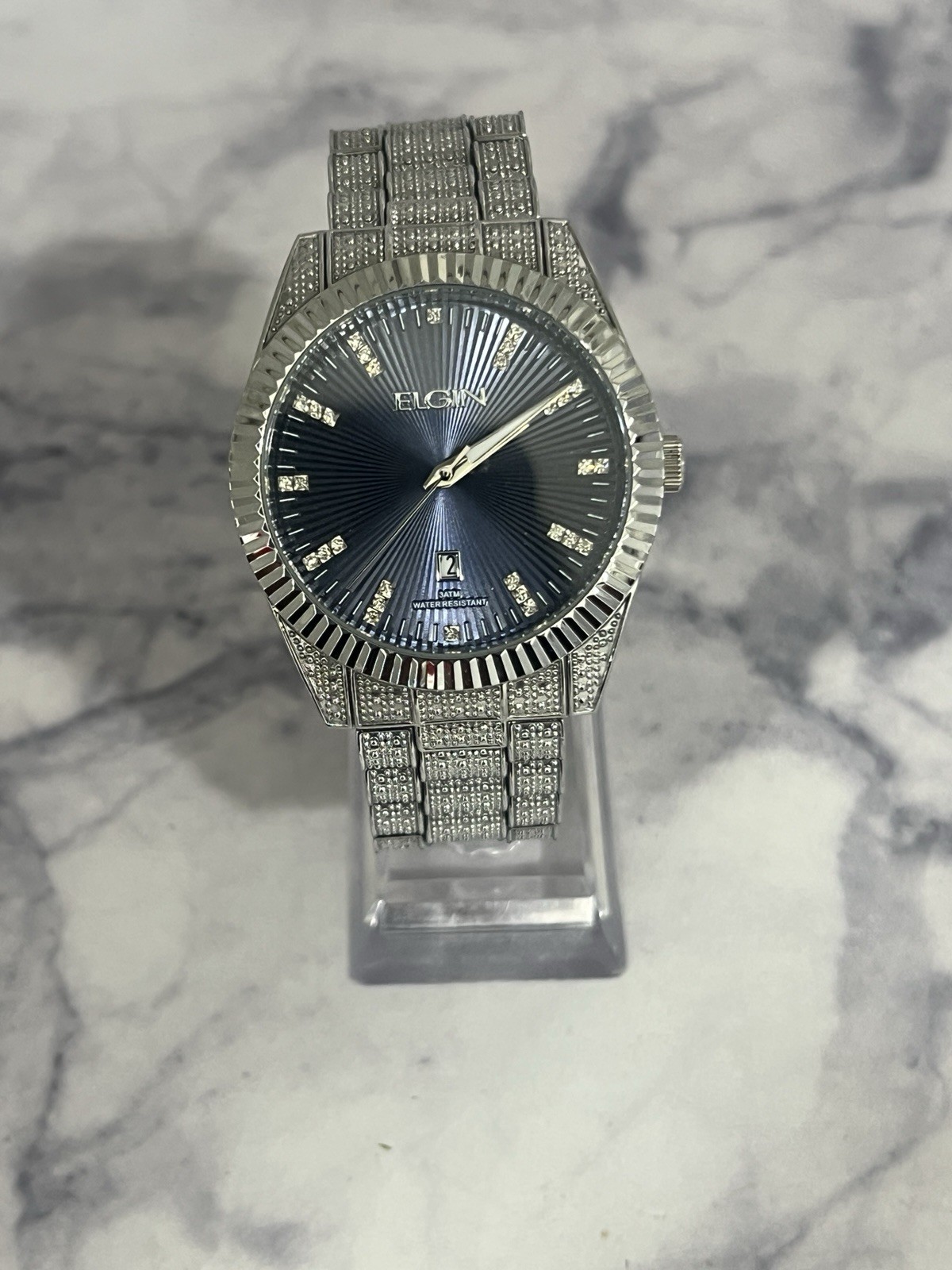 Elgin Blue dial diamond markers day/date men’s wristwatch