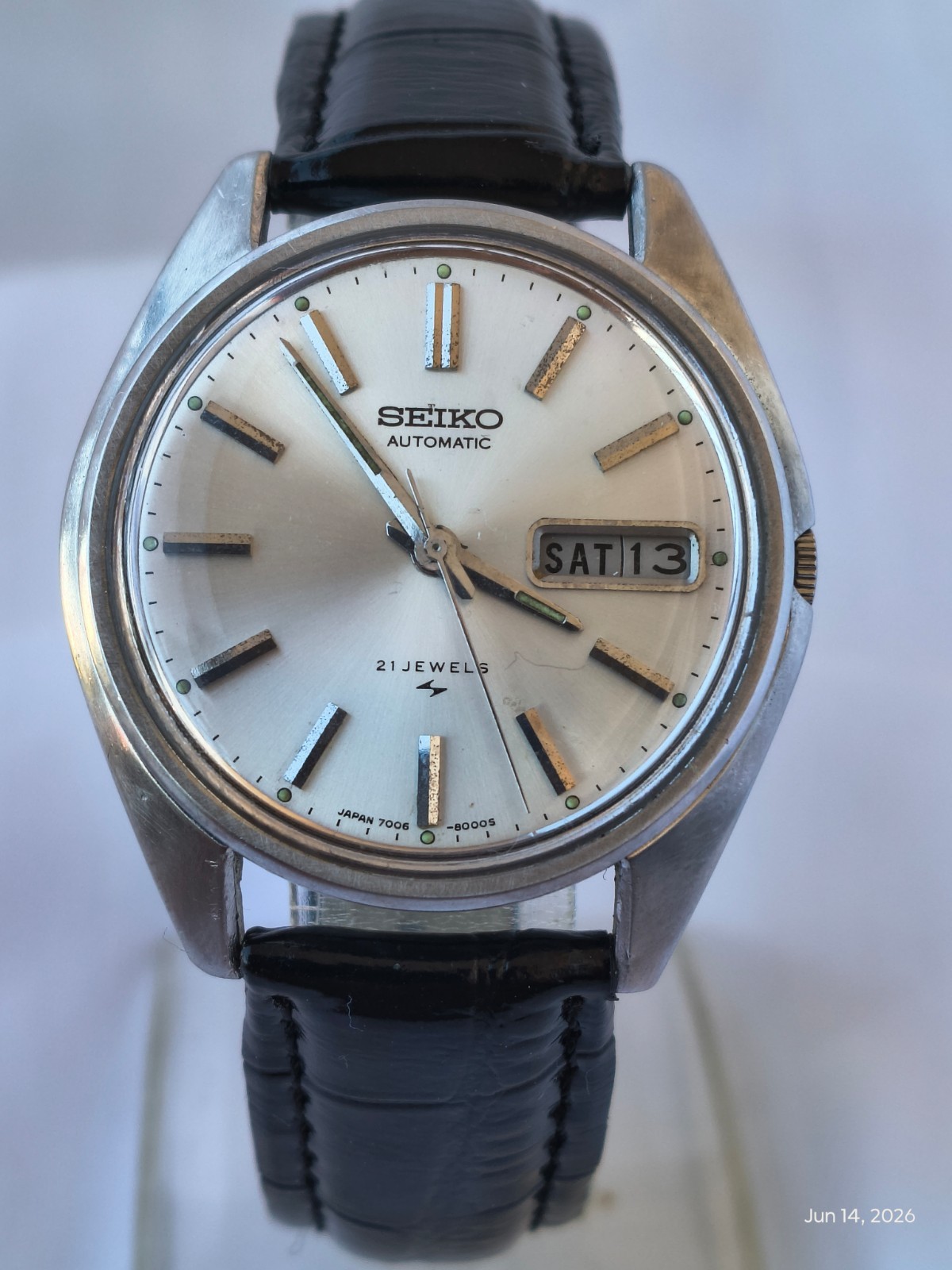Vintage Seiko Automatic 7006-8002 Sunburst Dial 21 Jewels Day/Date June 1971