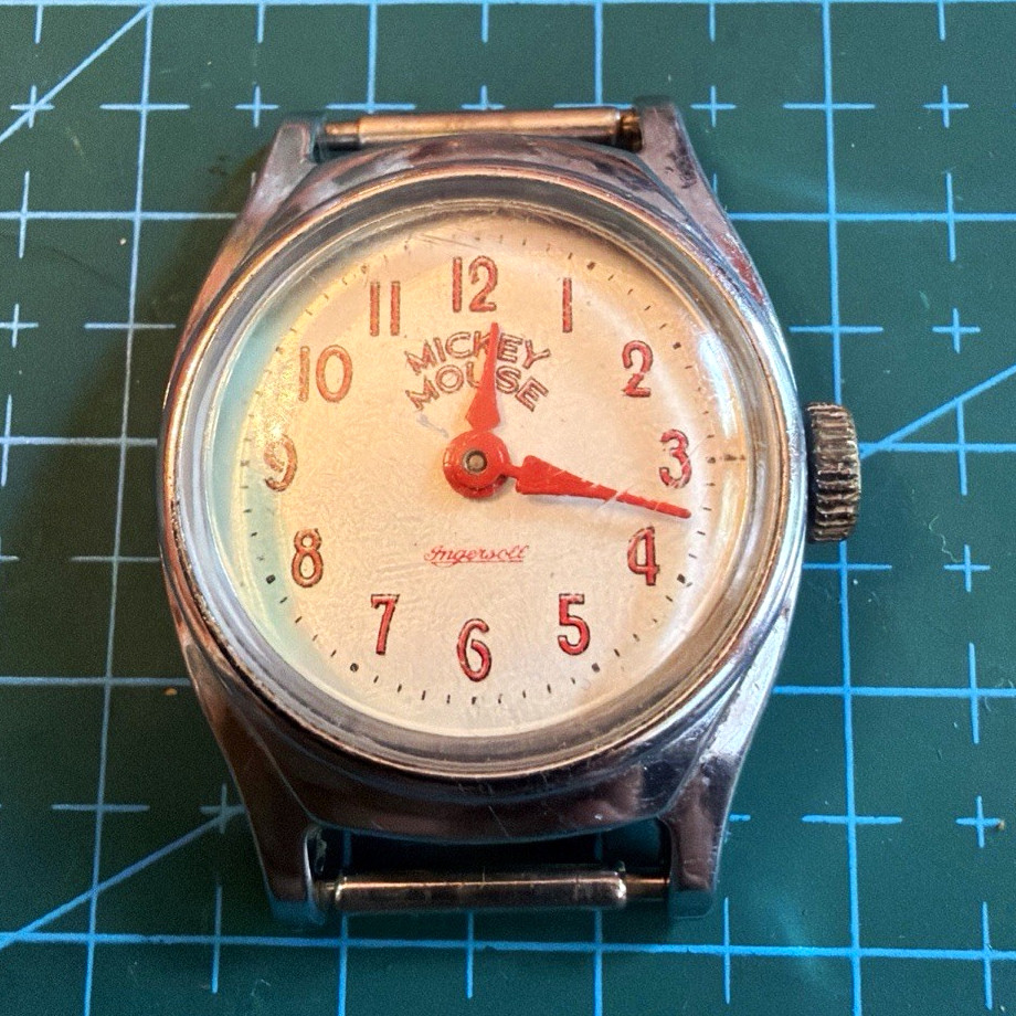 US Time Mickey Mouse Manual Wind Analog White Dial Cushion Watch 24.6mm