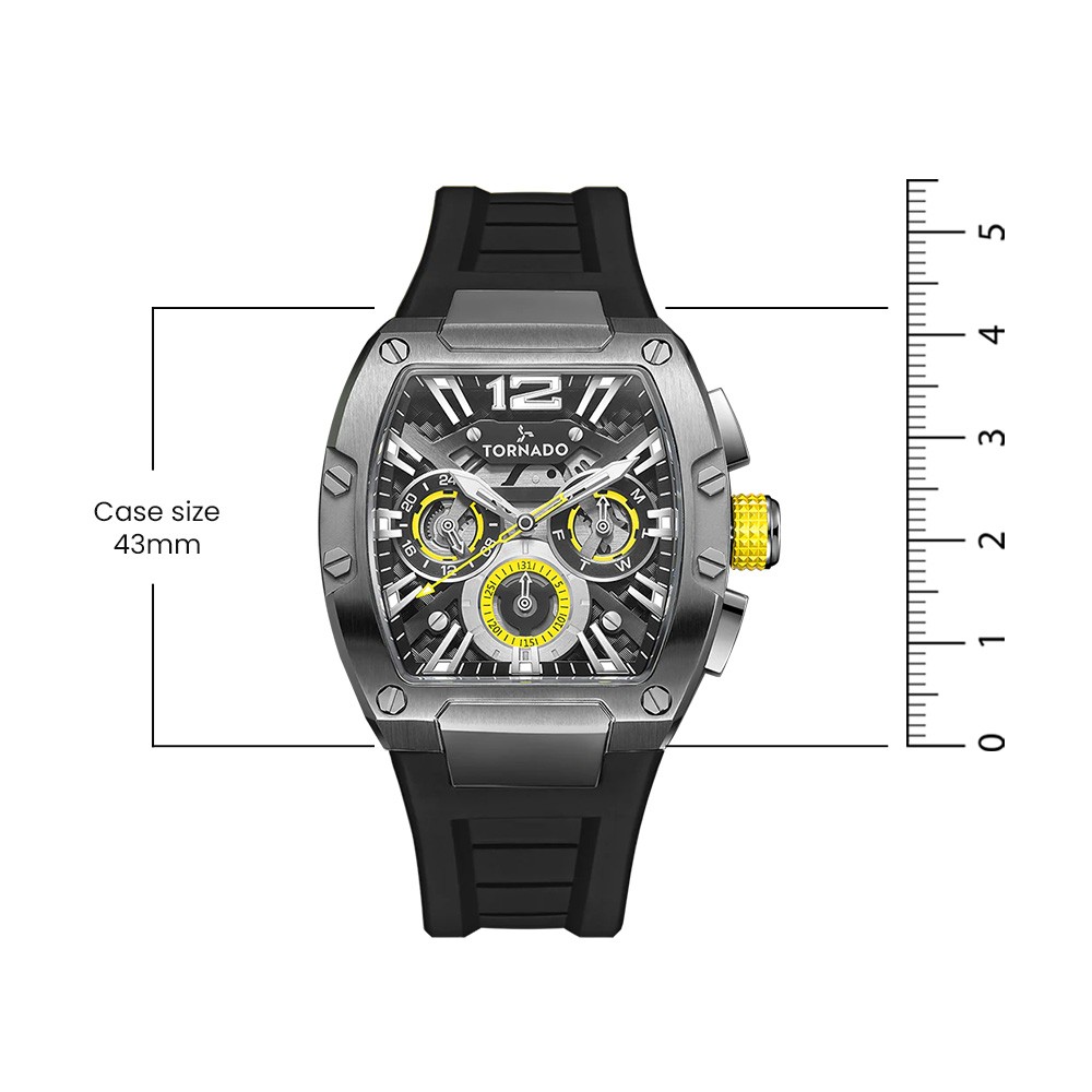 Tornado Xenith Men’s Multi Function Watch | Black Dial, 43x54mm, 100 m (10 ATM)
