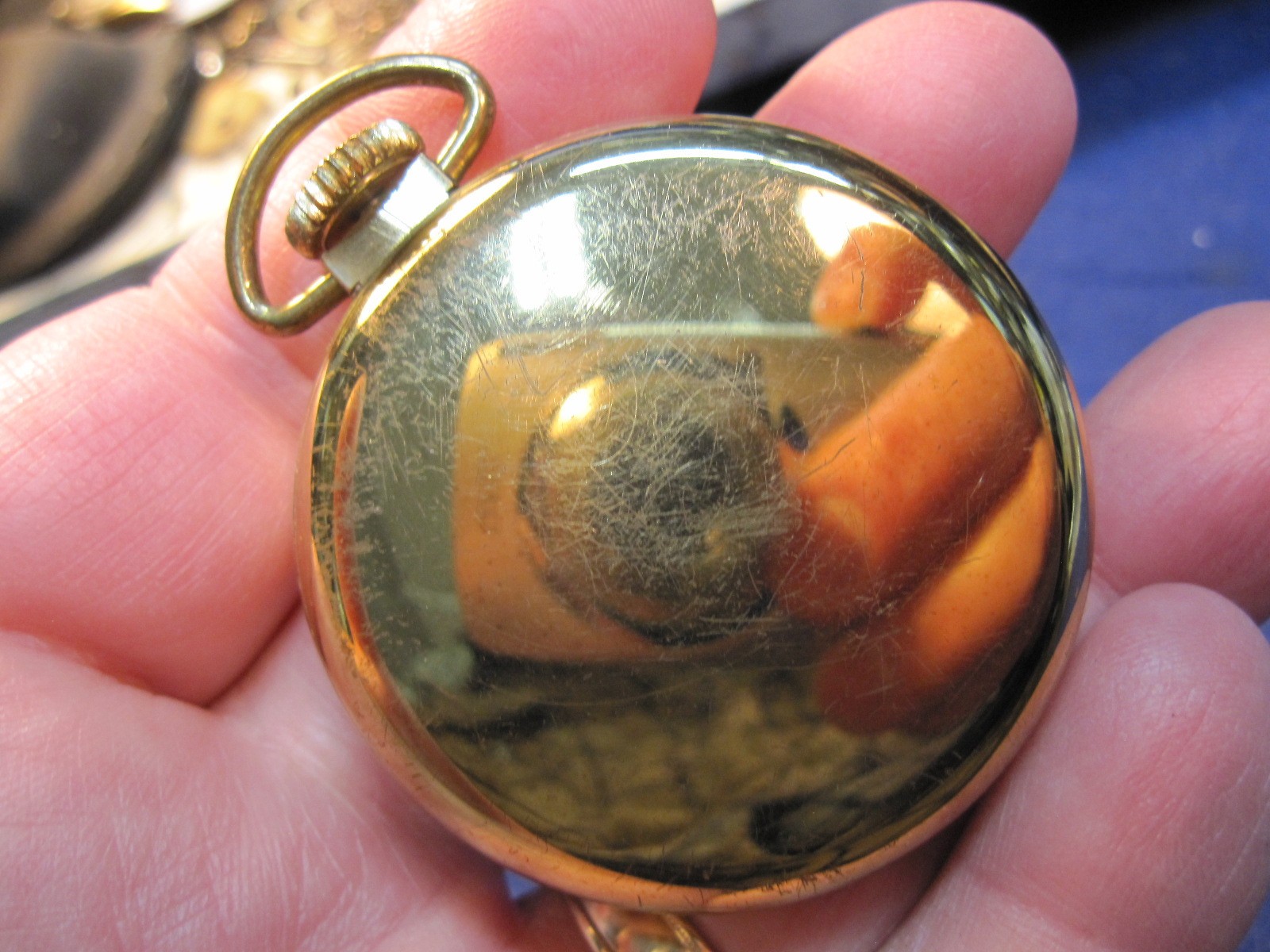 1960’s polished brass dollar watch pocket watch ticks a bit