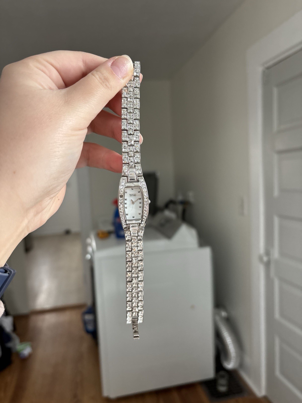 Silver tone and crystal clear diamond dainty beautiful elegant ladies watch