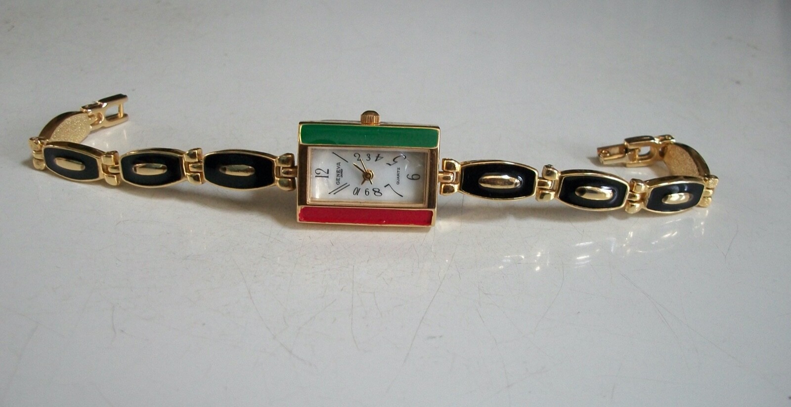 Geneva Party Women’s Black, Green, Red & Gold Finish Bracelet Fashion Watch