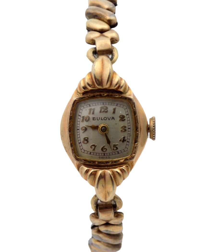BULOVA TWO TONE 13 X 13.5MM DIAL TWISTED BAND COCKTAIL WATCH AS IS #1385