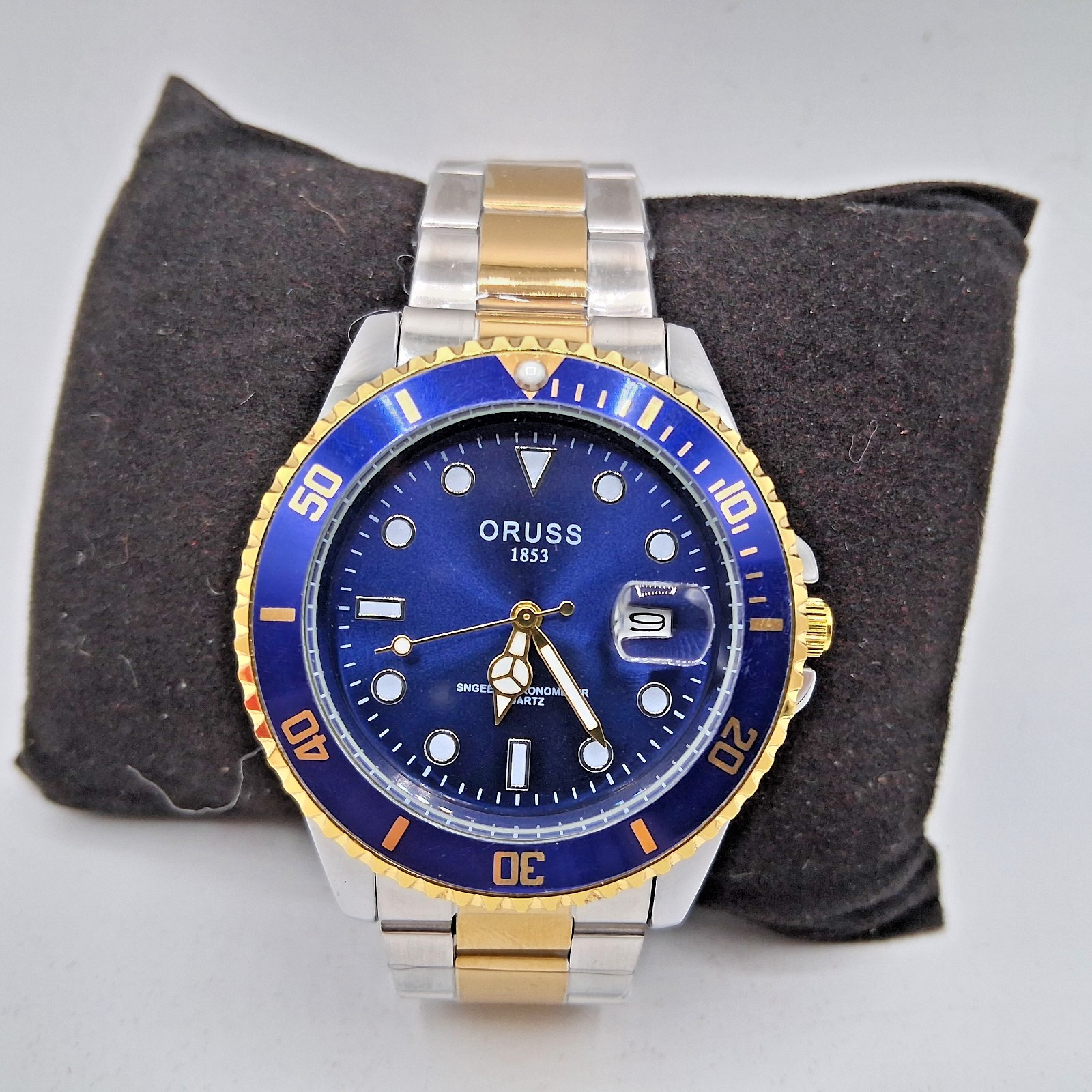 Oruss 1853 Men’s Watch Tow – Tone Stainless Steel Band Blue Face. (200M WR)