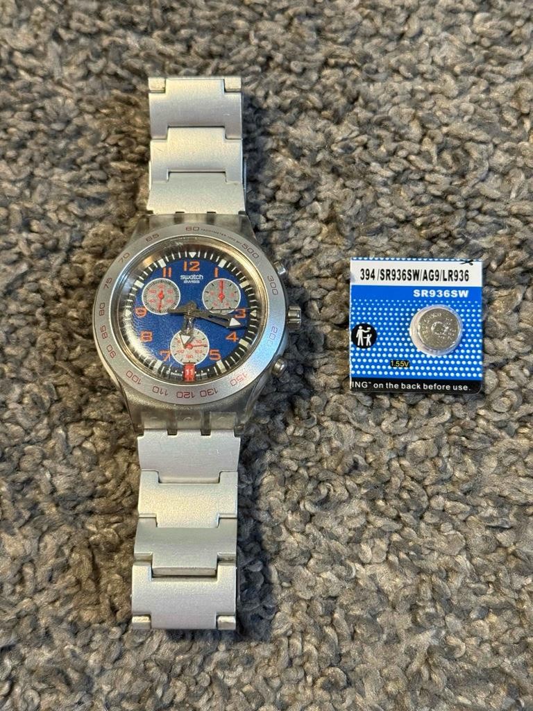 Swatch Irony Diaphane Blue Dial Clear Case Chronograph Swiss Made Working – FS