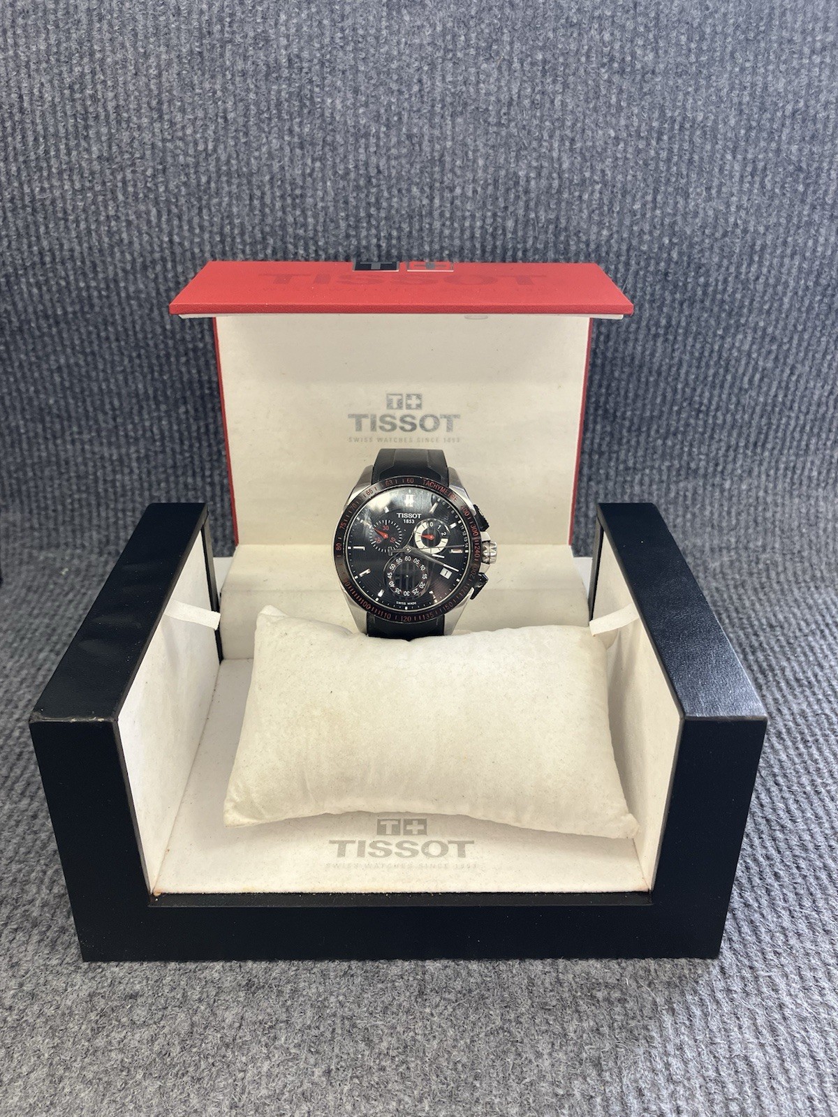 Tissot T-Race 45mm Quartz Chronograph Date Tachymeter Black Dial Rubber