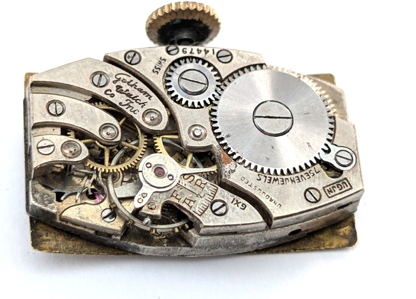 Vintage FRANKLIN Gotham Watch Co UGJN 7j Art Deco 15mm Movement PARTS or REPAIR