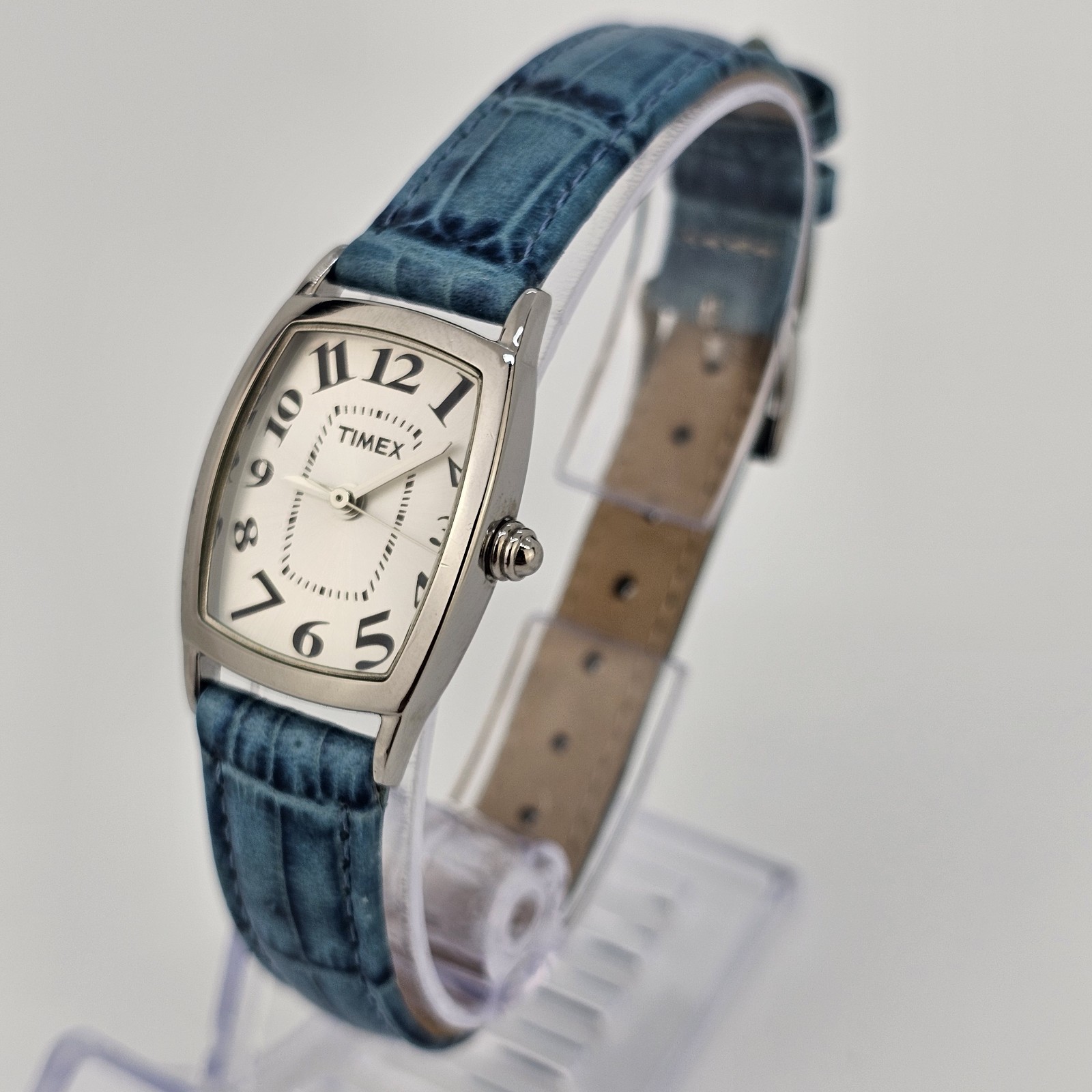 Timex Women’s Analog Watch 22MM Gray Dial Blue Leather Bands New Battery
