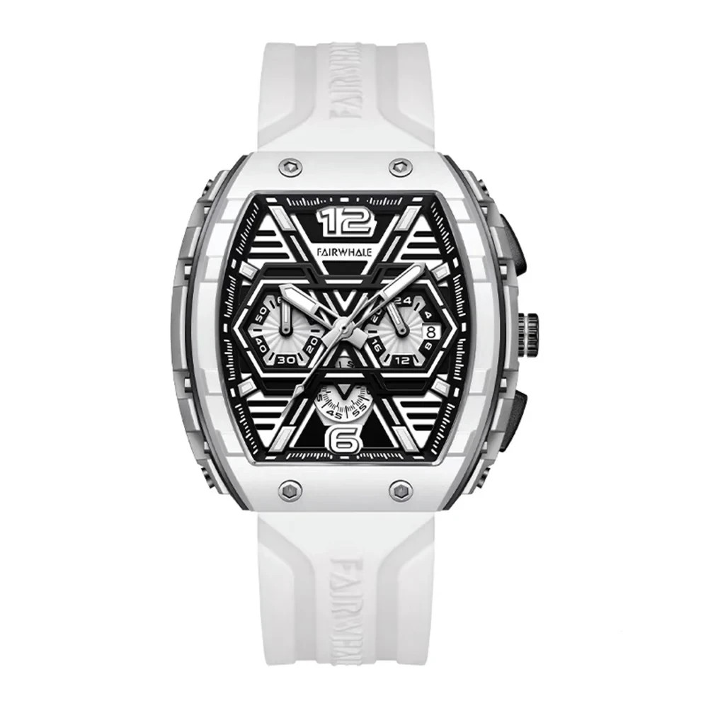 MARK FAIRWHALE Men’s Tonneau Chronograph Luminous Quartz Watch Nice!