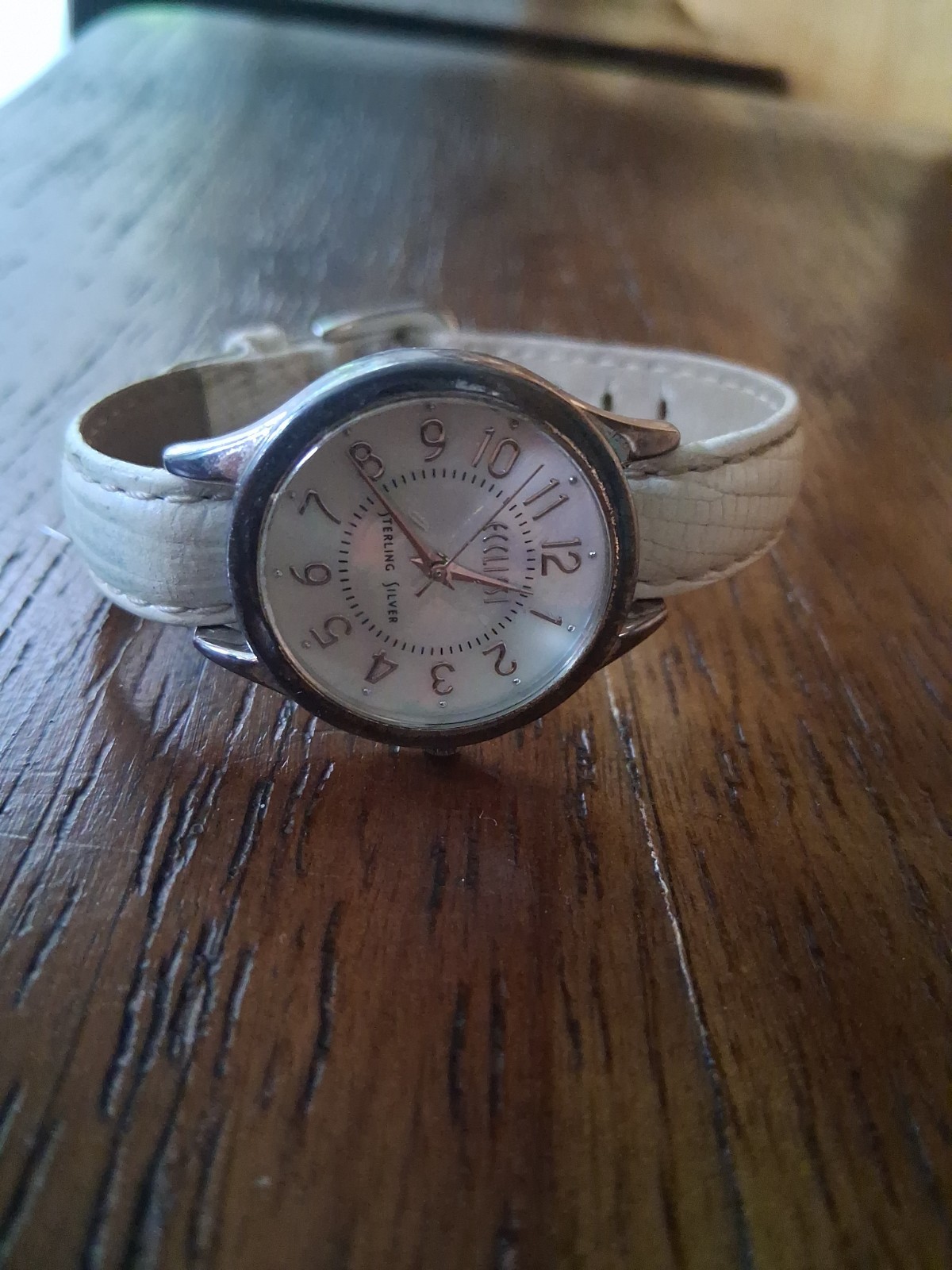 Ecclessi Sterling Silver 925 Watch Mother of Pearl Dial Working Leather Band