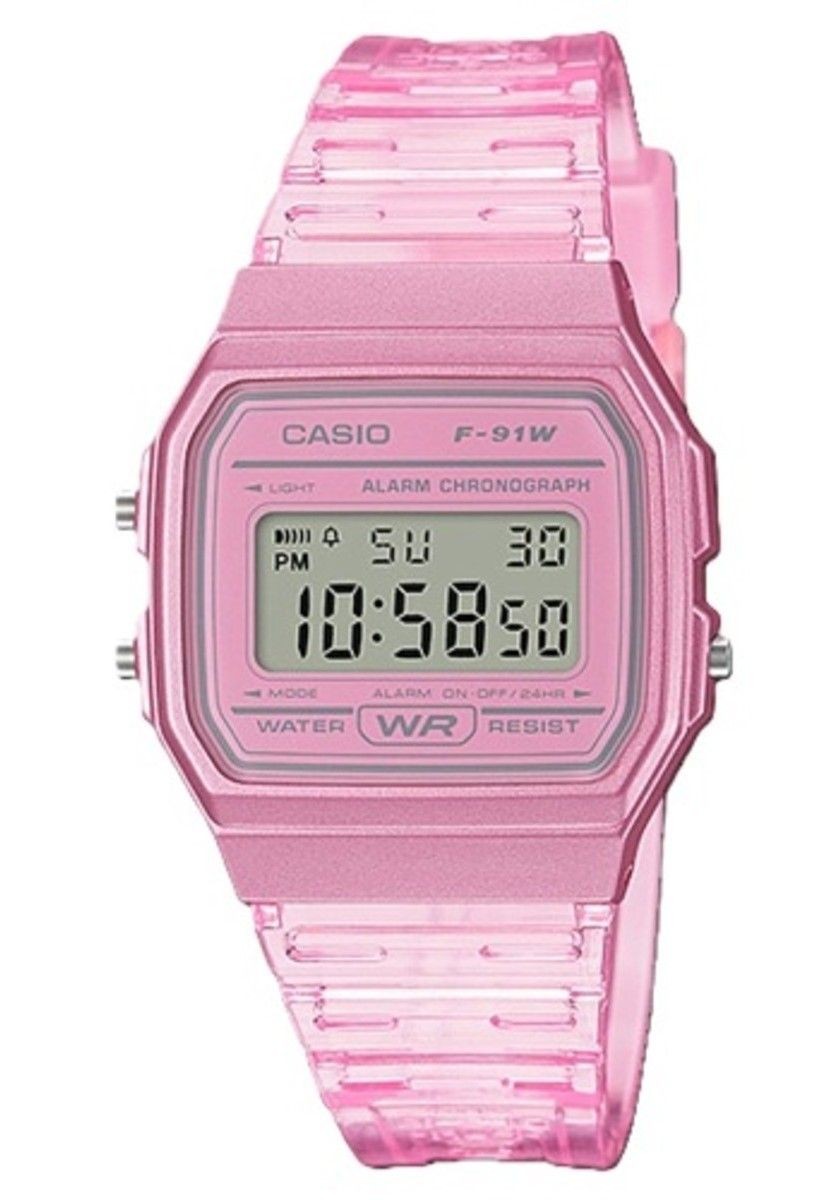 Casio Youth Digital Pink Resin Grey Dial Casual Quartz F-91WS-4 Unisex Watch