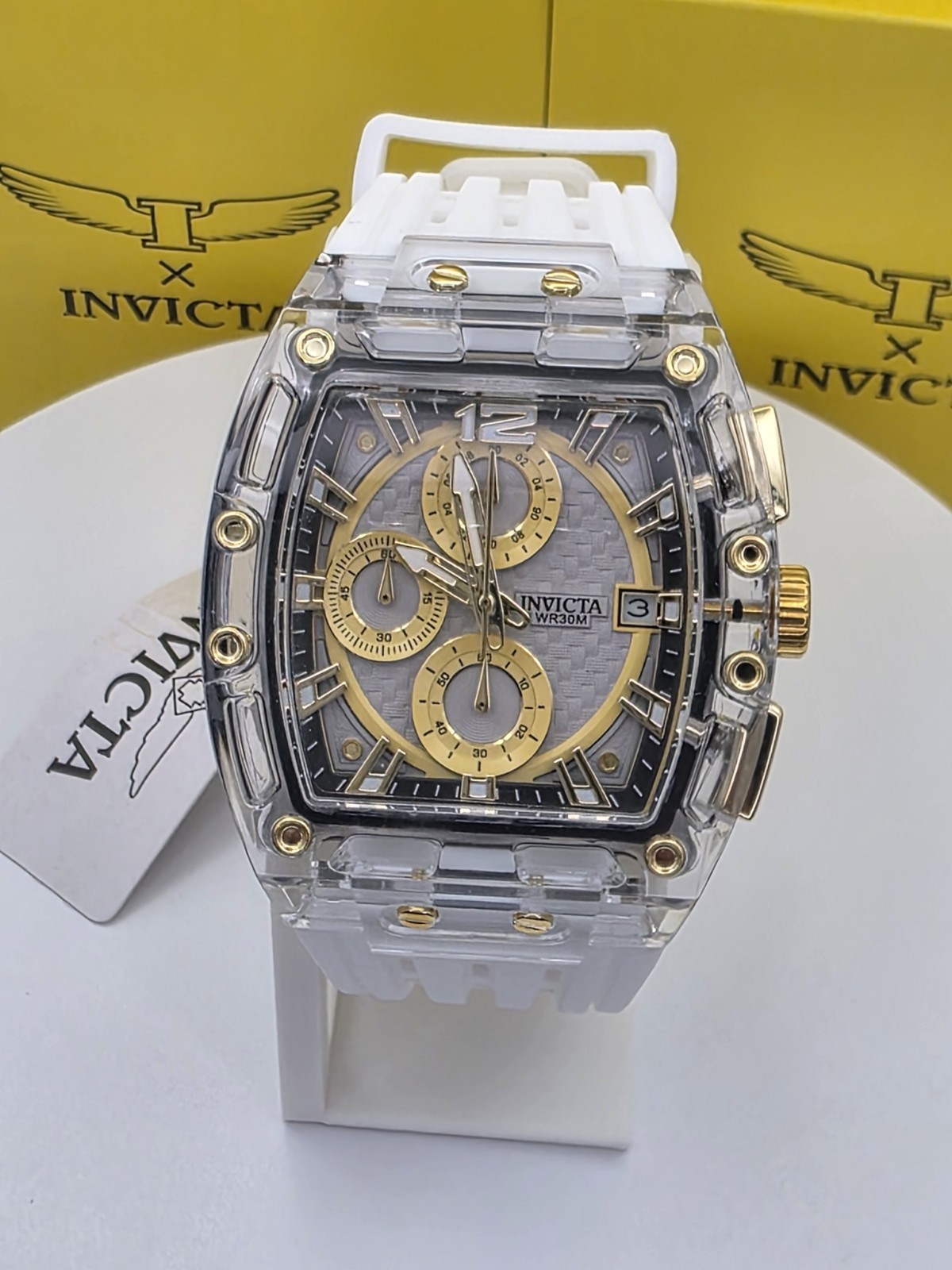 Invicta S1 Rally Allogrip Men 42mm Transparent Tone Case Silver+Gold Metal Dial