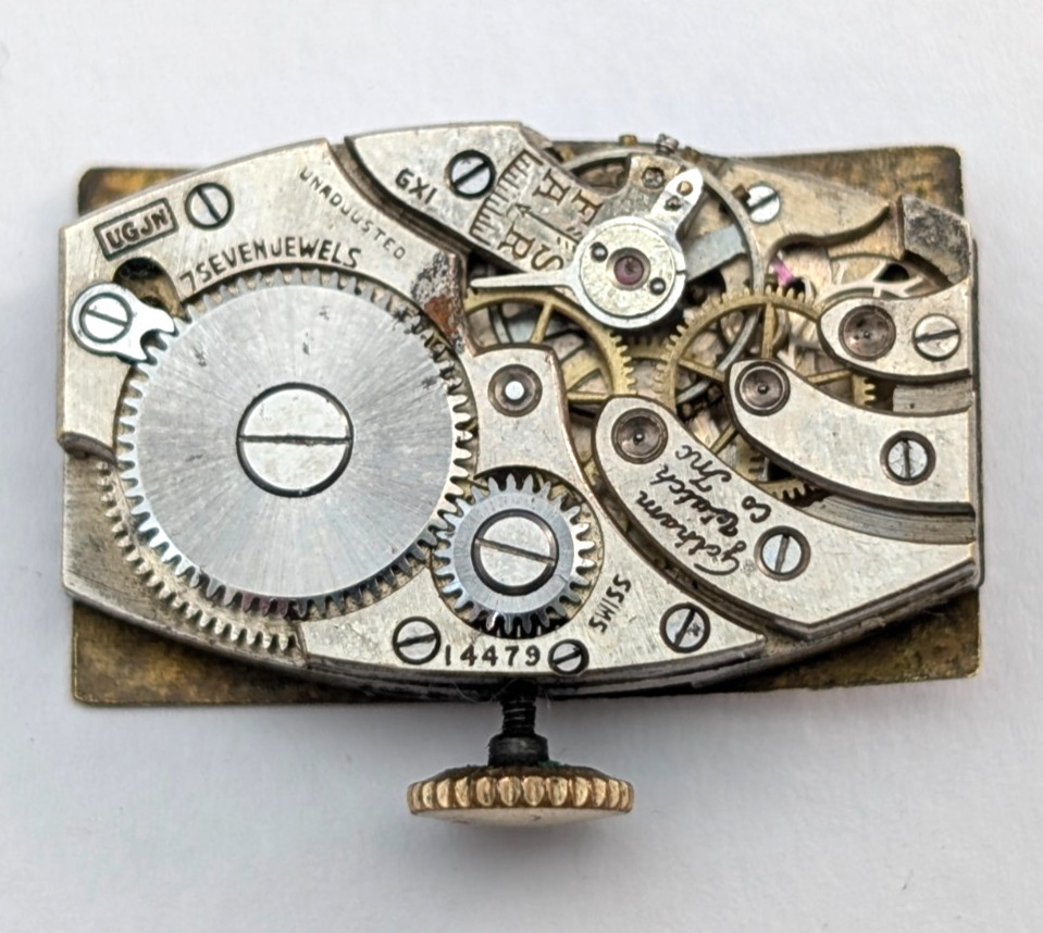 Vintage FRANKLIN Gotham Watch Co UGJN 7j Art Deco 15mm Movement PARTS or REPAIR