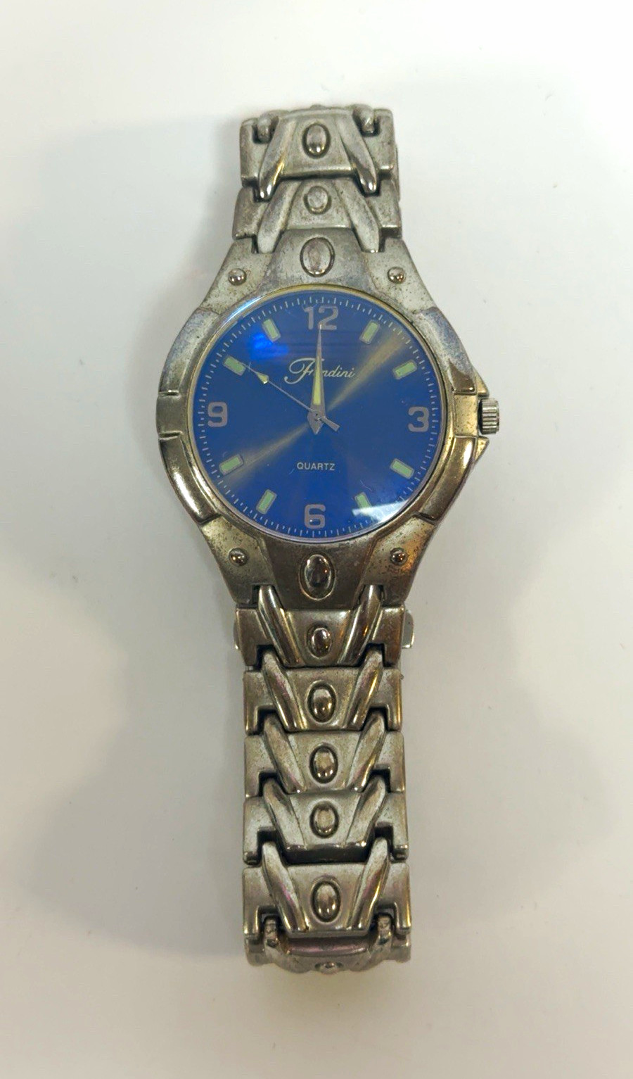 Fondini Quartz Analog Wristwatch Blue Dial Silver Tone Metal Bracelet