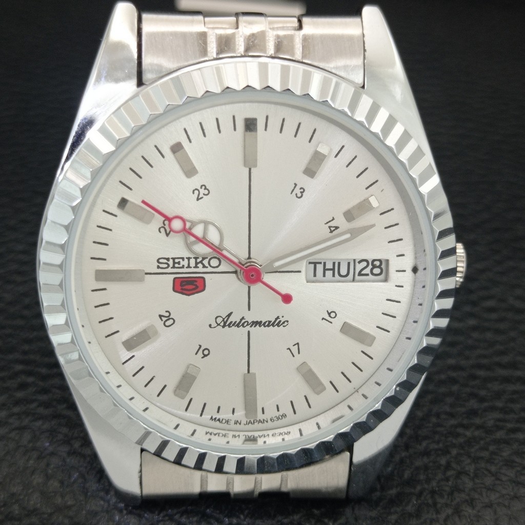 VINTAGE SEIKO 5 AUTOMATIC 6309A REFURBISHED JAPAN MENS SILVER WATCH a442813-7