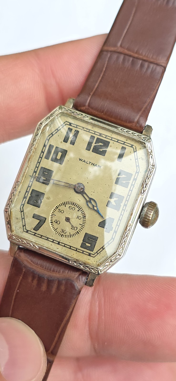 Vintage Antique 1927 Waltham Sapphire 14K WGF 15 Jewels Men’s Art Deco Watch