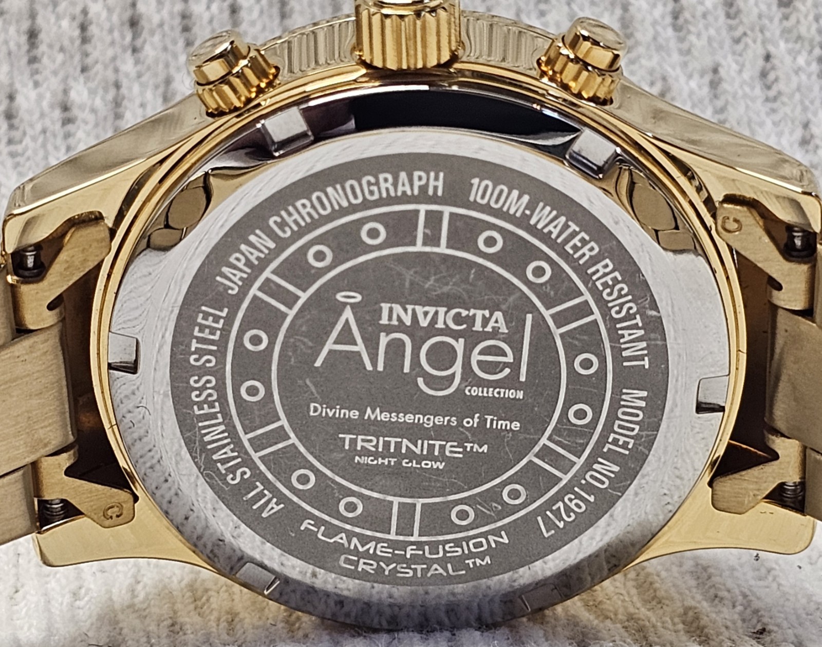 Invicta Angel Gold Tone Ladies Watch #19217 Tritnite Night Glow NWT Flame Fusion