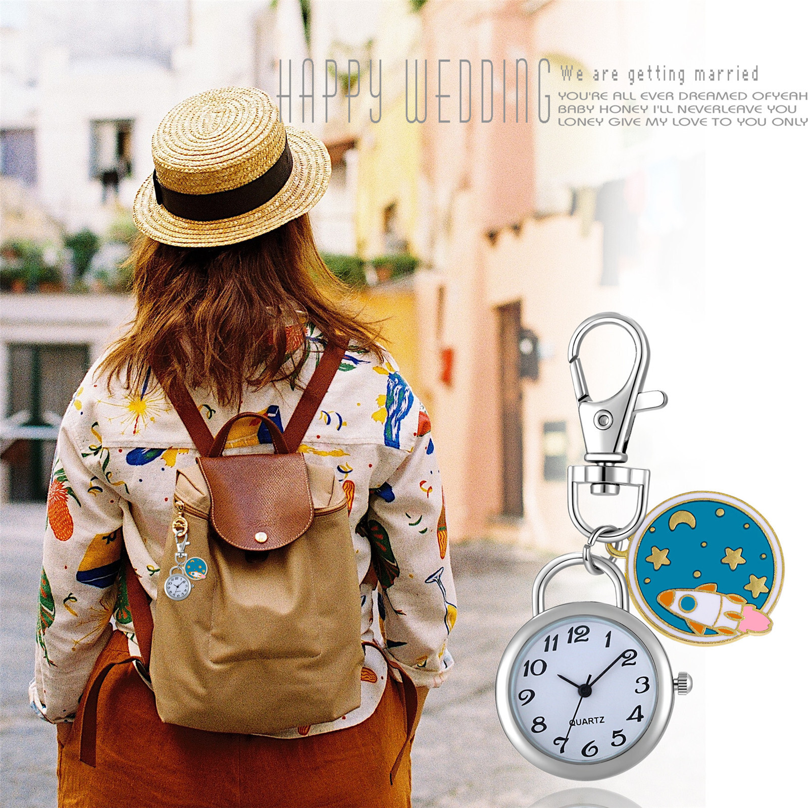 Space Star Charm Keychain Key Ring Watch Outdoors Backpack Belt Clip On Watches