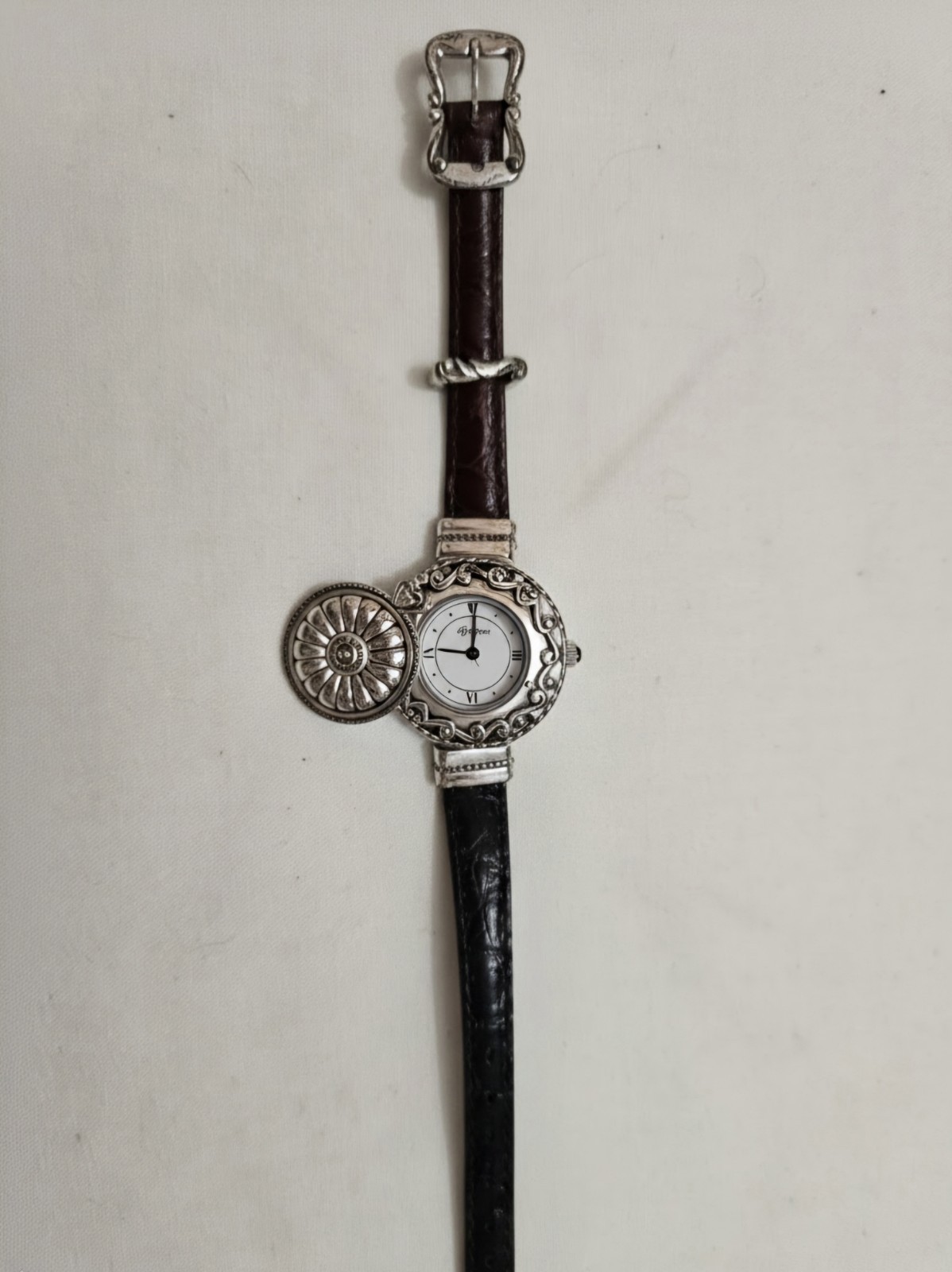 BRIGHTON GIBRALTAL Silver Plated Black/Brown Reversible Strap ,Flip-top