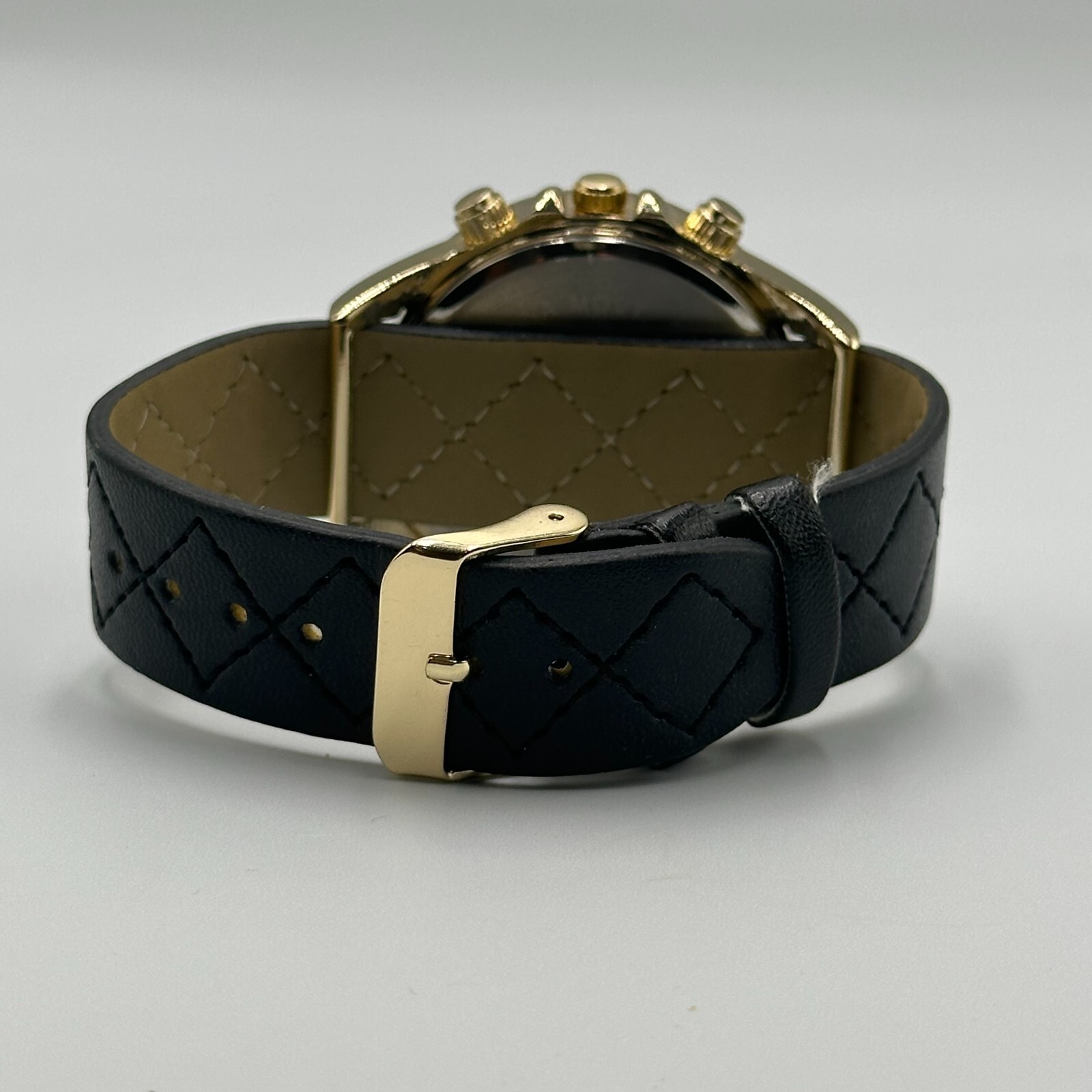 XOXO Watch Women Gold Tone Black Quilted Faux Leather Band New Battery 9″