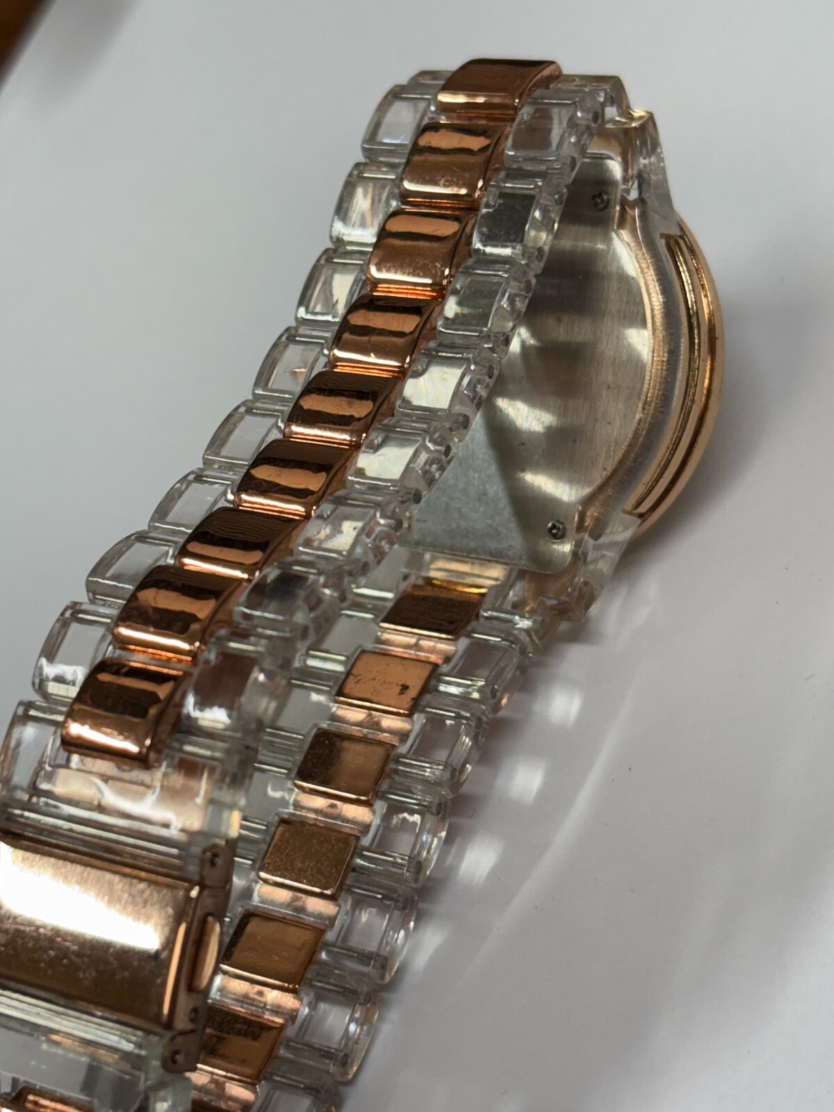 Rose Gold Colored Clear Plastic Resin Quartz Ladies Watch REPAIR