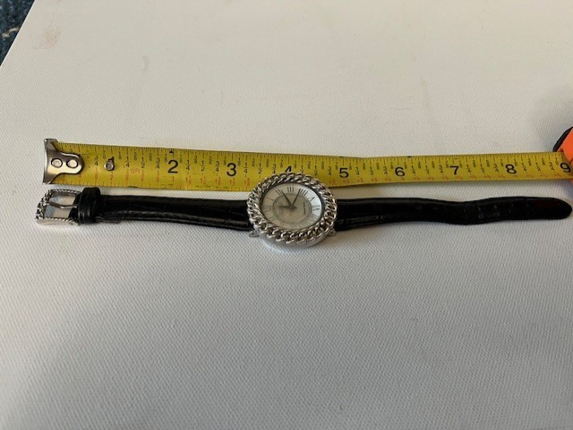 Ecclissi Sterling Silver Watch with Black Leather Band Mother of Pearl Face
