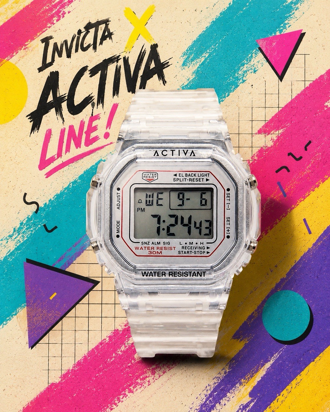 Invicta X Activa Retro Digital Chrono Wristwatch, Clear/Translucent & Silver!!