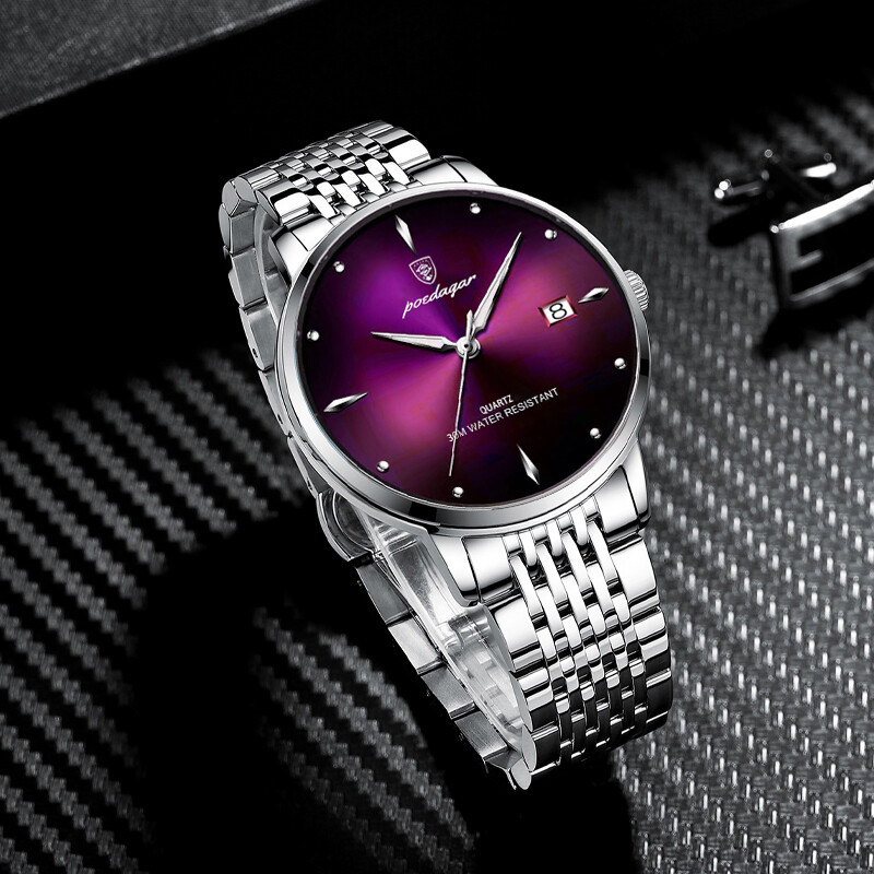 POEDAGAR Luxury Business Men’s Quartz Watch Slim 3Bar Luminous Date Stainless