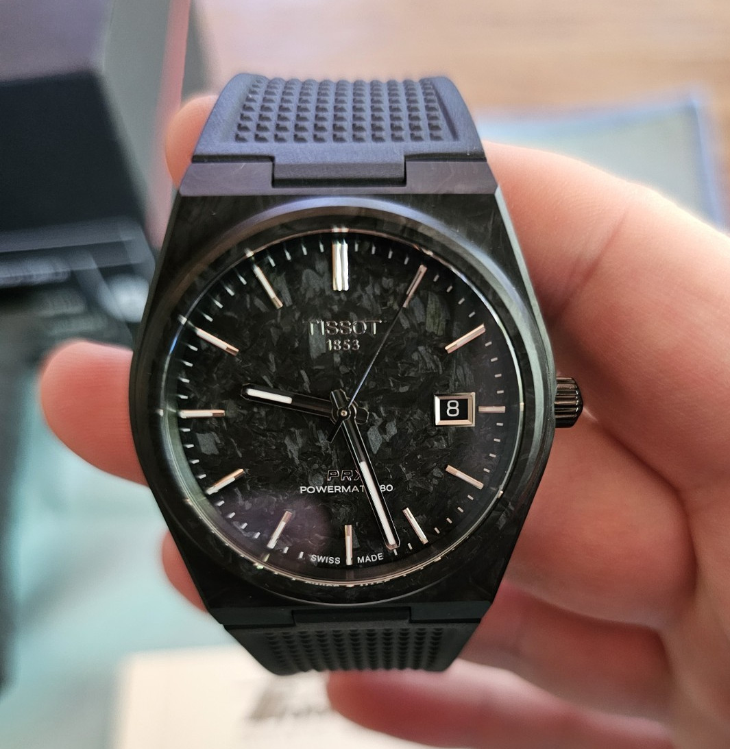 2025 Tissot PRX Powermatic 80 Carbon Fiber Black Auto Date 40mm 100m Box