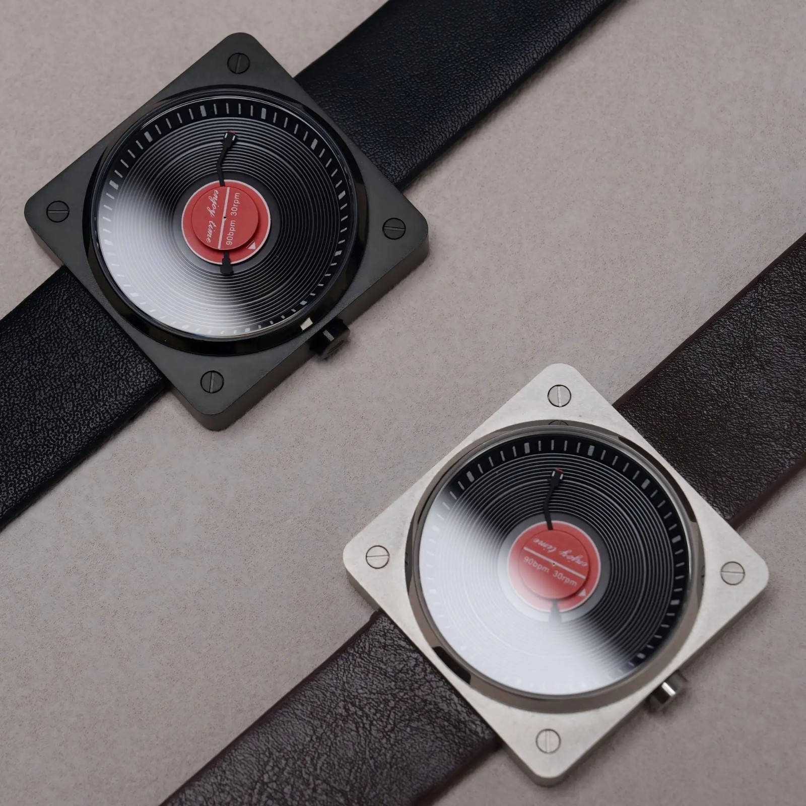 Unique Vinyl Record Dial Men’s Watch Vintage Square Quartz Luminous Wristwatch