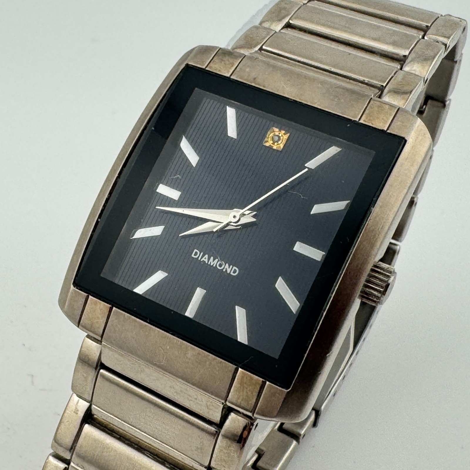 Allude Quartz Watch Men Silver Blue Rectangle Diamond Analog New Battery 8.25″