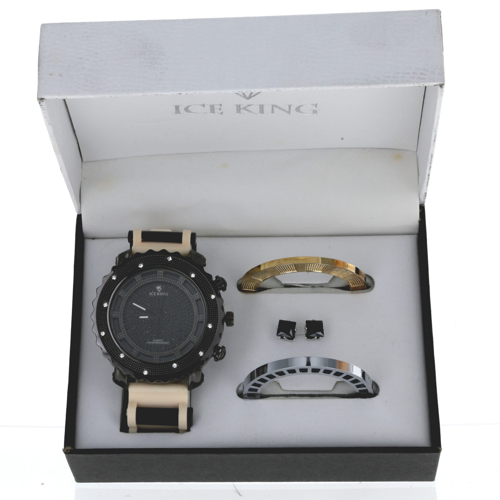 Ice King Gun Finish With Silicone Bullet Band & Interchangeable Bezel Watch Set