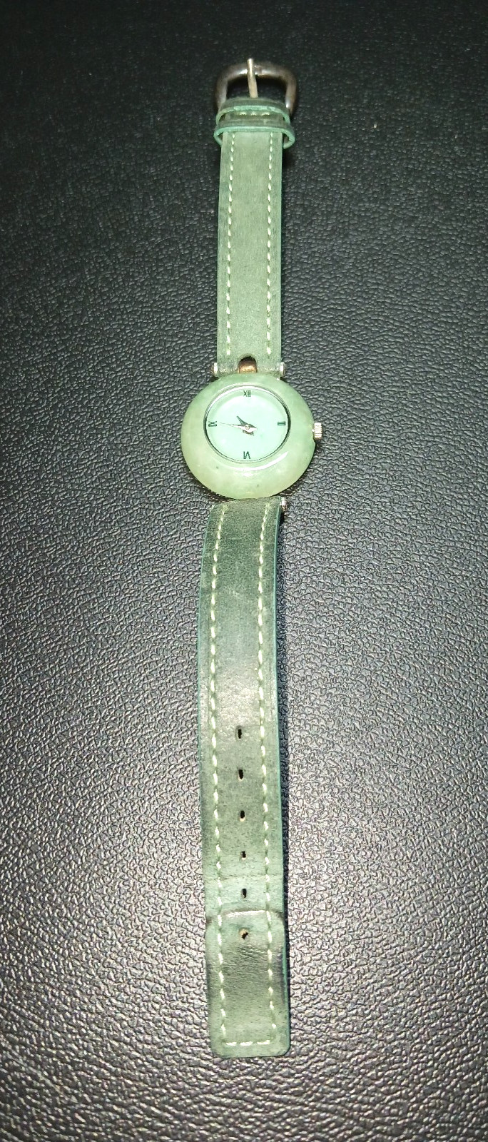 Peyote Bird Genuine Jade Women’s Watch .925 Silver Bezel Leather Strap France