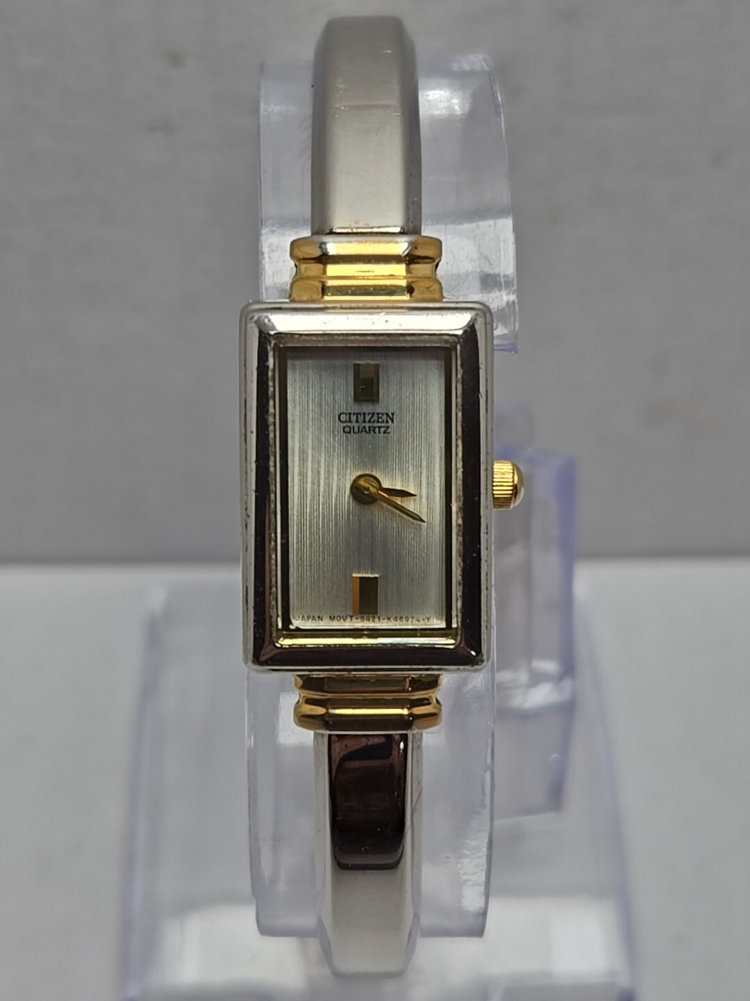 Womens Citizen 15mm Tank Silver Gold Two Tone Bangle Bracelet Watch New Battery